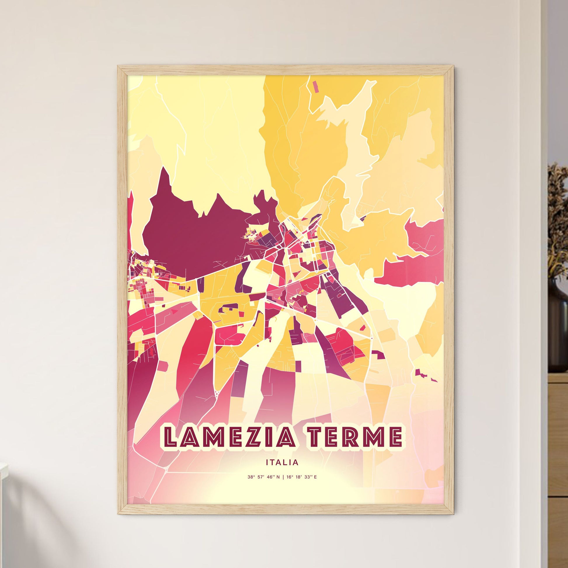 Colorful LAMEZIA TERME ITALY Fine Art Map Hot Red