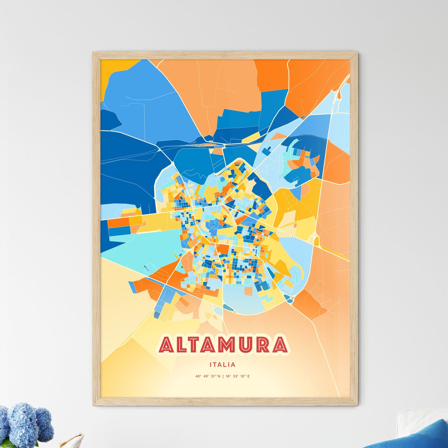 Colorful Altamura Italy Fine Art Map Blue Orange