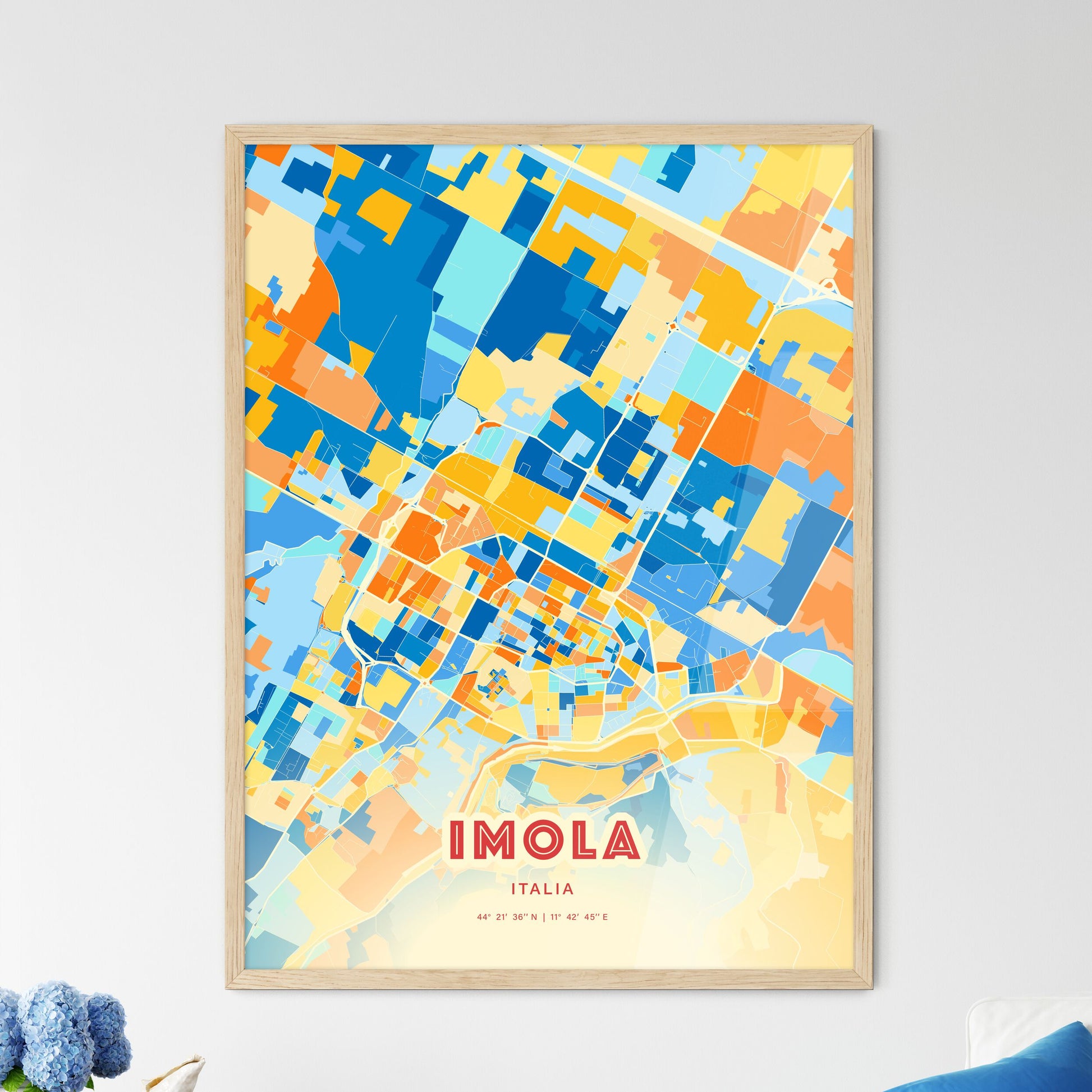 Colorful Imola Italy Fine Art Map Blue Orange