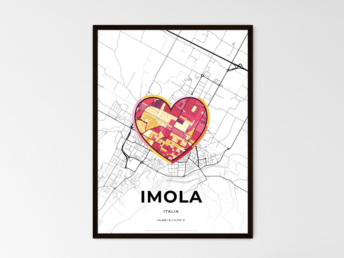 Imola Italy wedding art map with heart icon