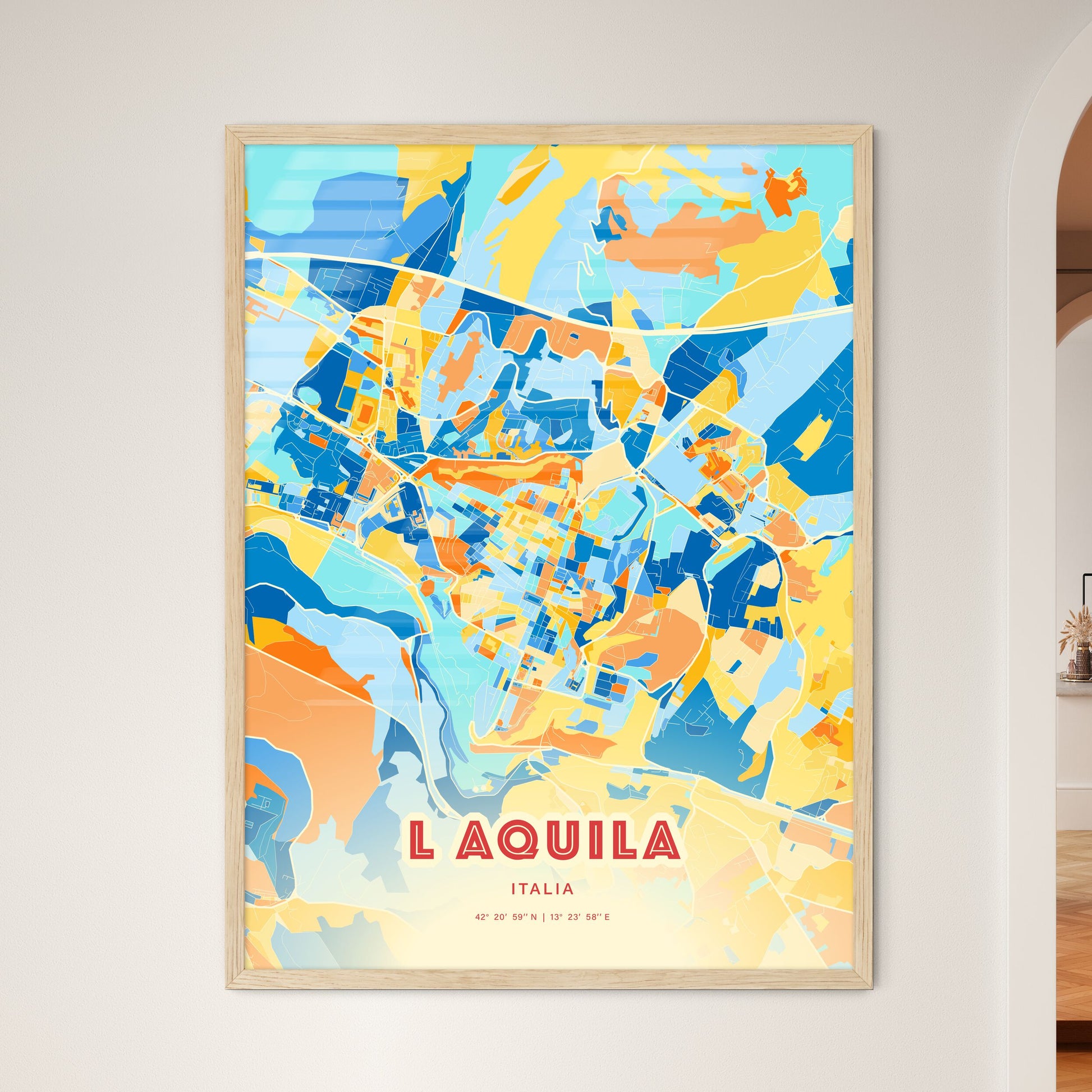 Colorful L Aquila Italy Fine Art Map Blue Orange