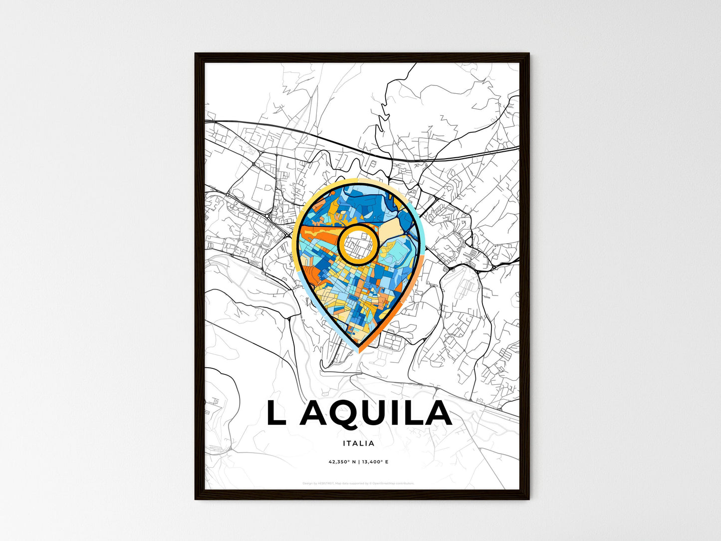 L Aquila Italy wedding art map with pointer icon