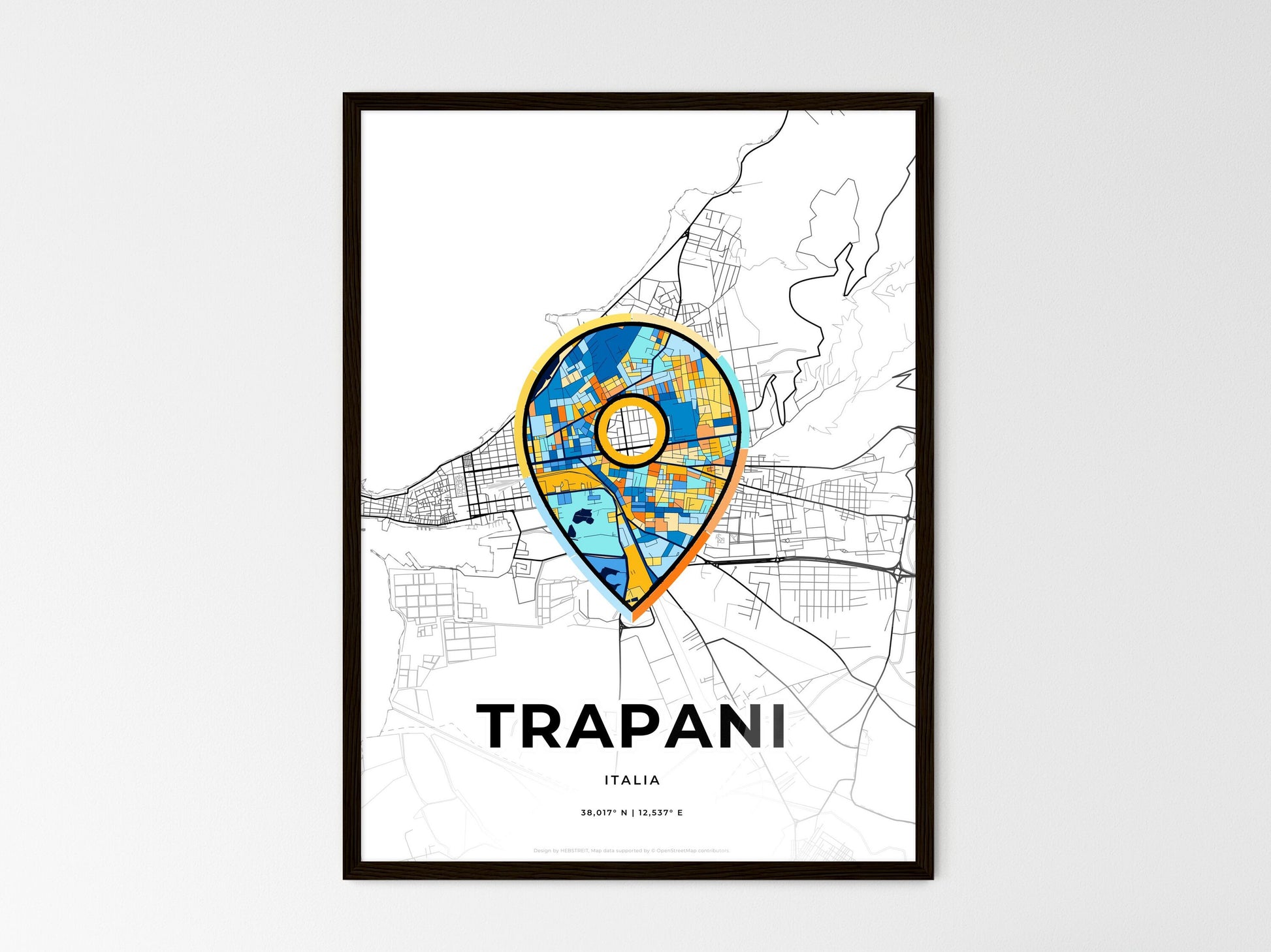 Trapani Italy wedding art map with pointer icon
