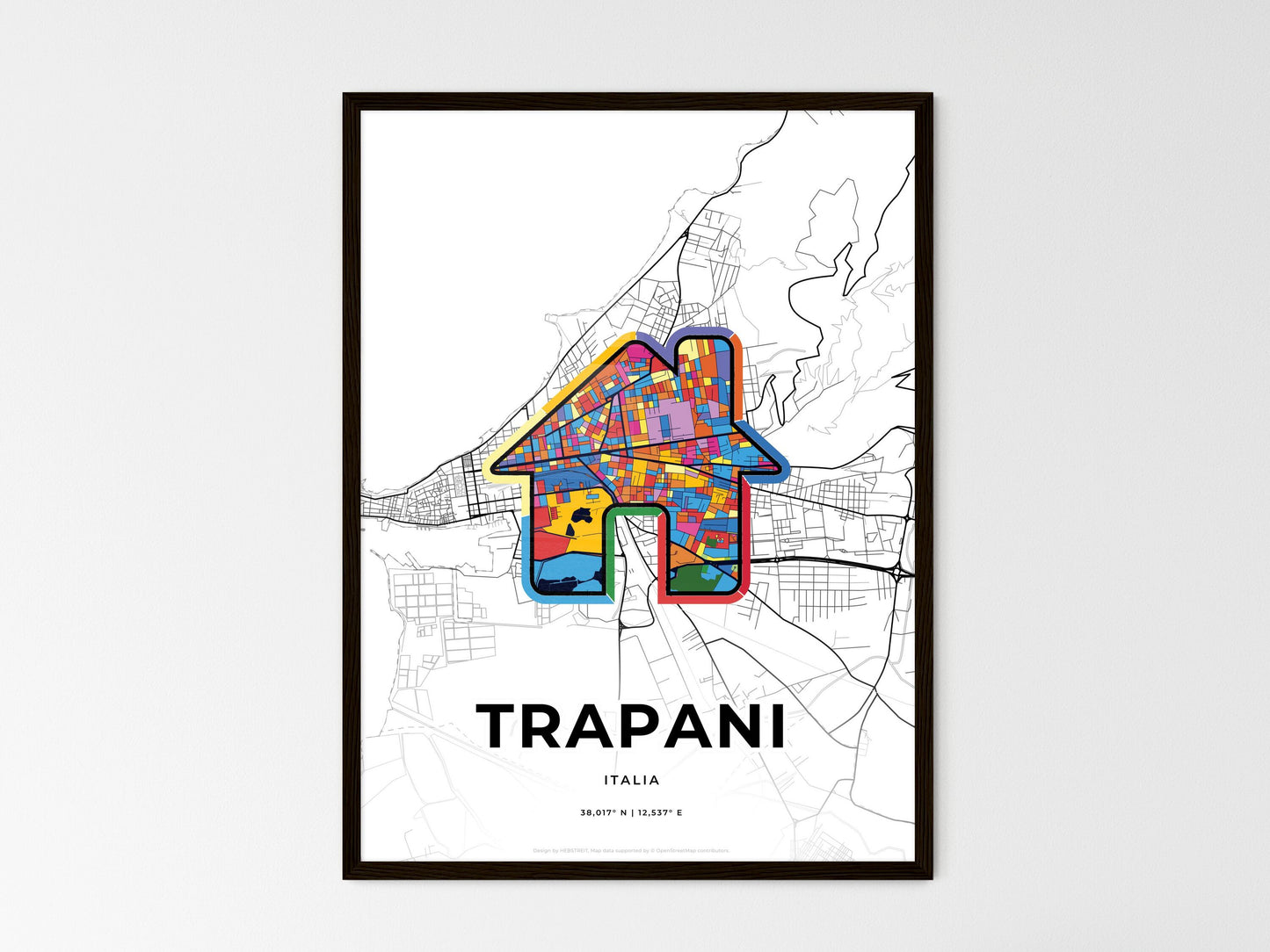 Trapani Italy wedding art map with home icon
