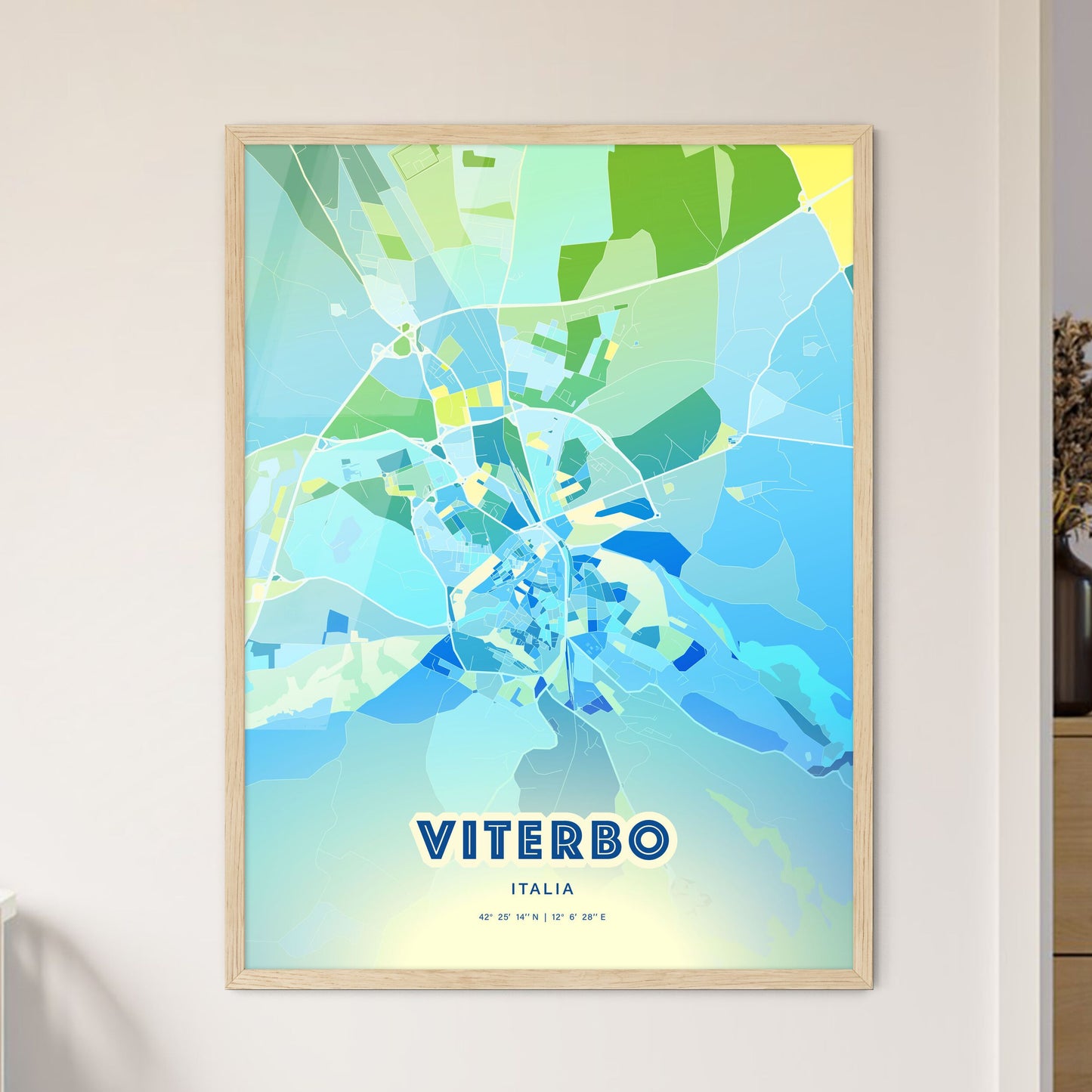 Colorful VITERBO ITALY Fine Art Map Cool Blue