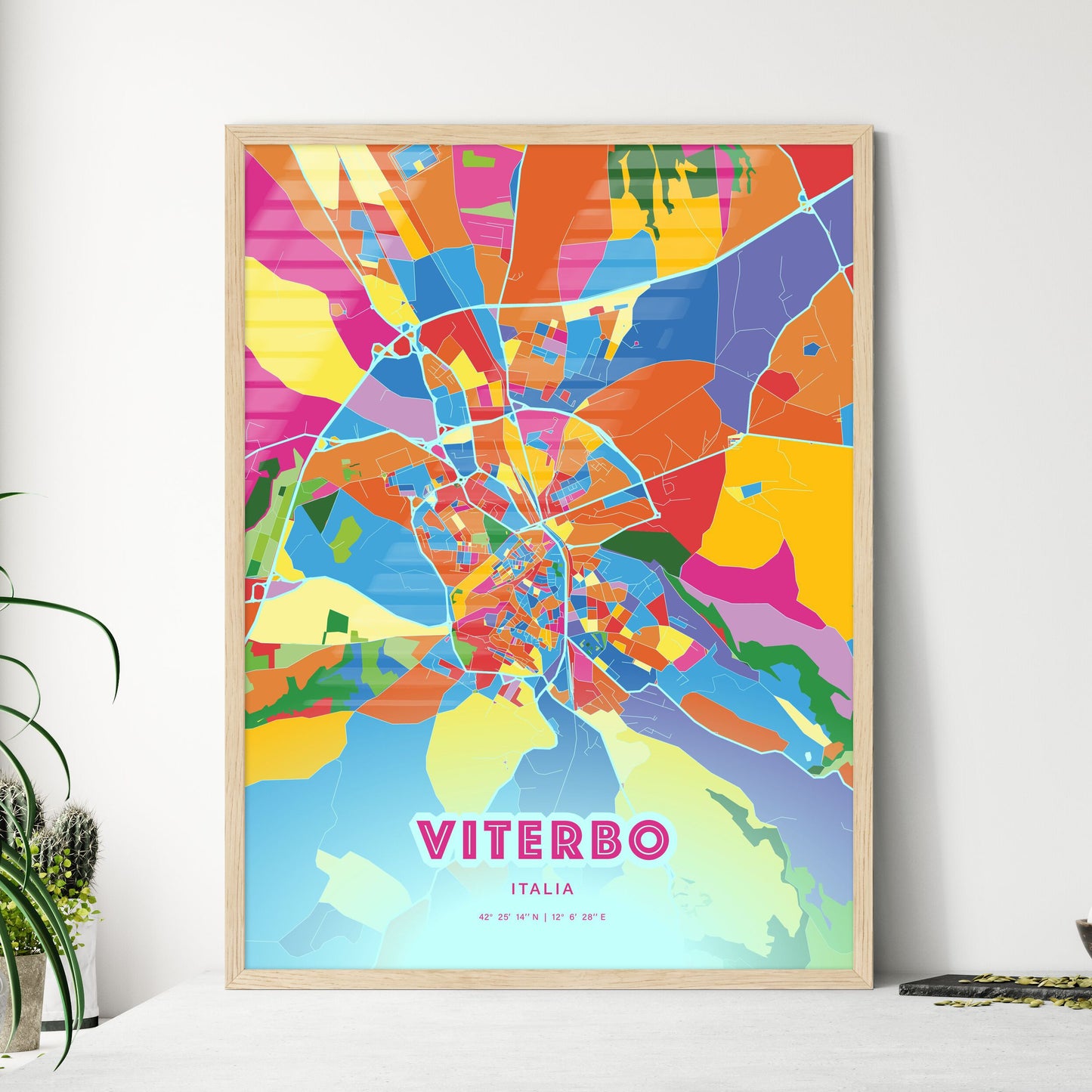 Colorful VITERBO ITALY Fine Art Map Crazy Colors