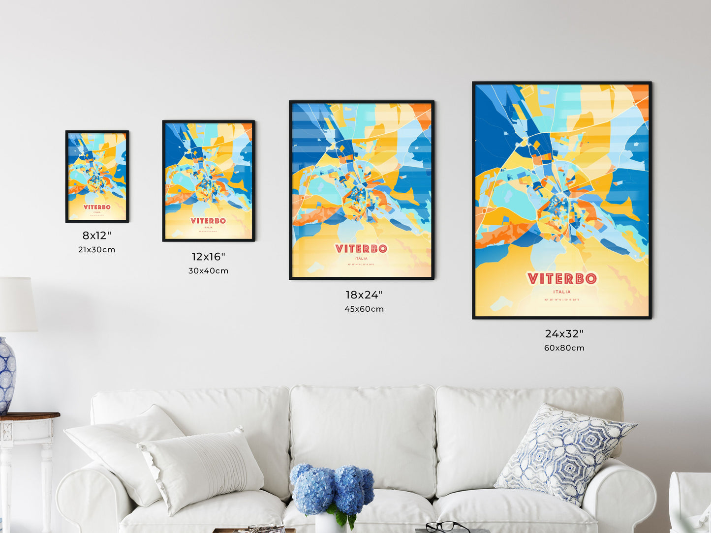 Colorful VITERBO ITALY Fine Art Map Blue Orange