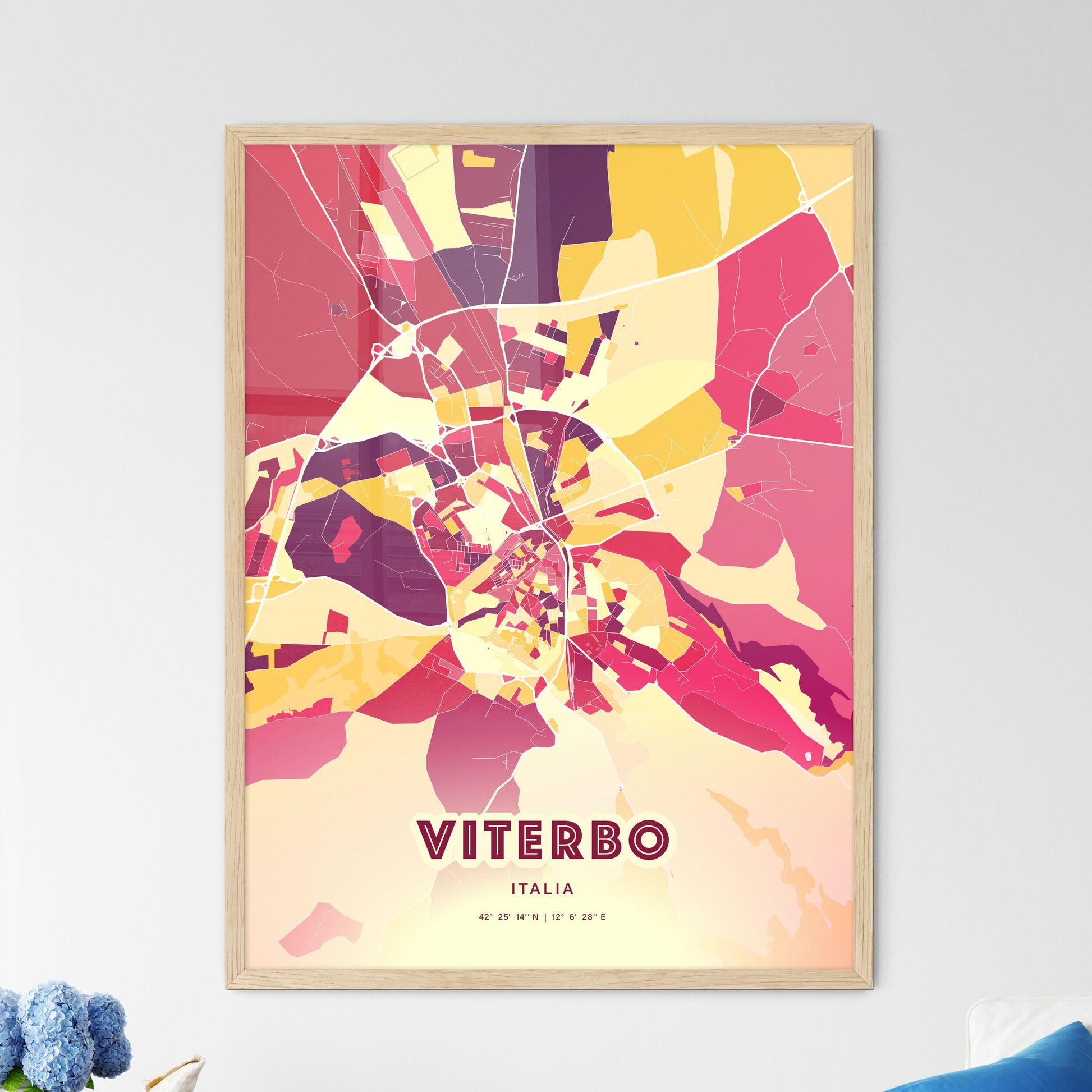 Colorful VITERBO ITALY Fine Art Map Hot Red