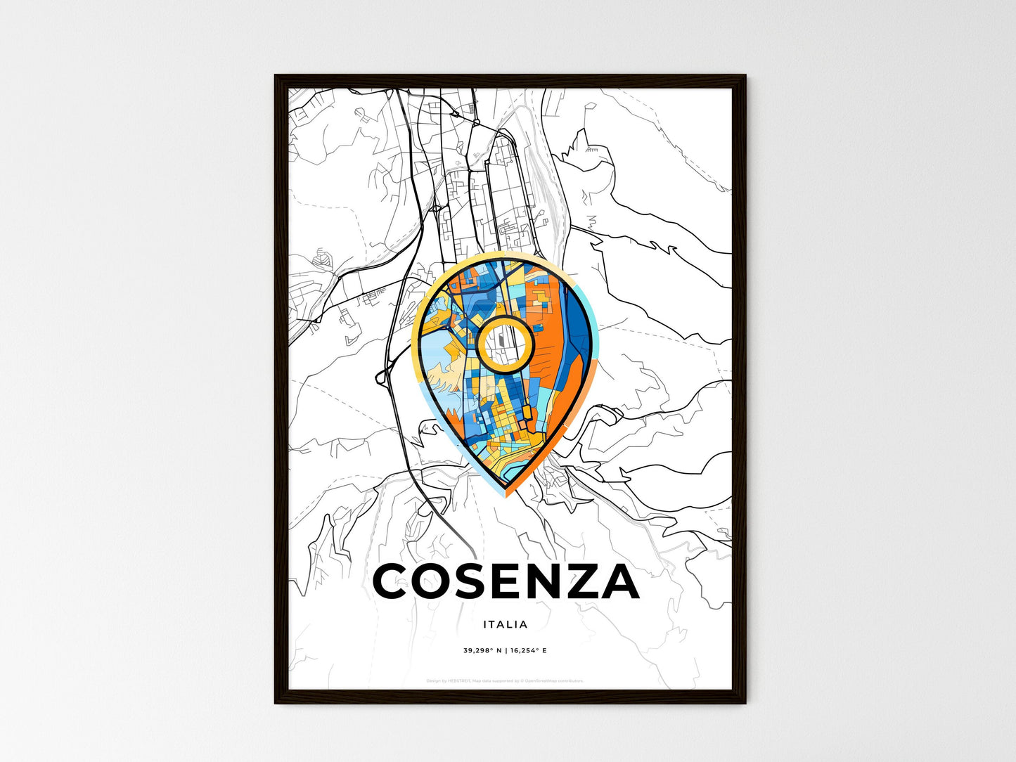 Cosenza Italy wedding art map with pointer icon