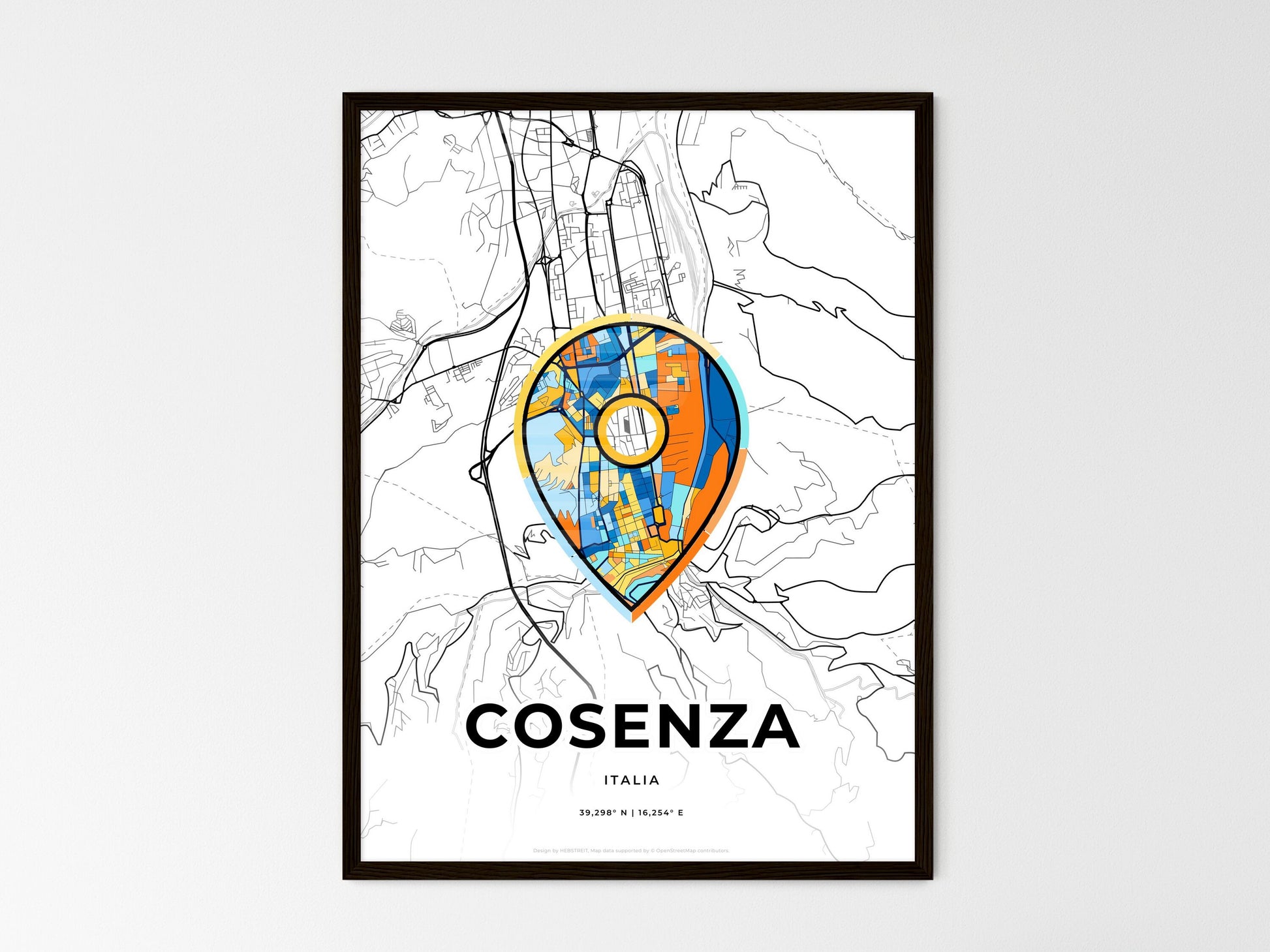 Cosenza Italy wedding art map with pointer icon