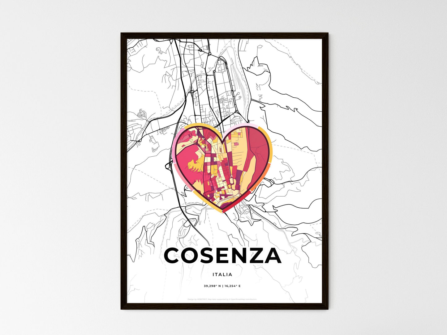 Cosenza Italy wedding art map with heart icon