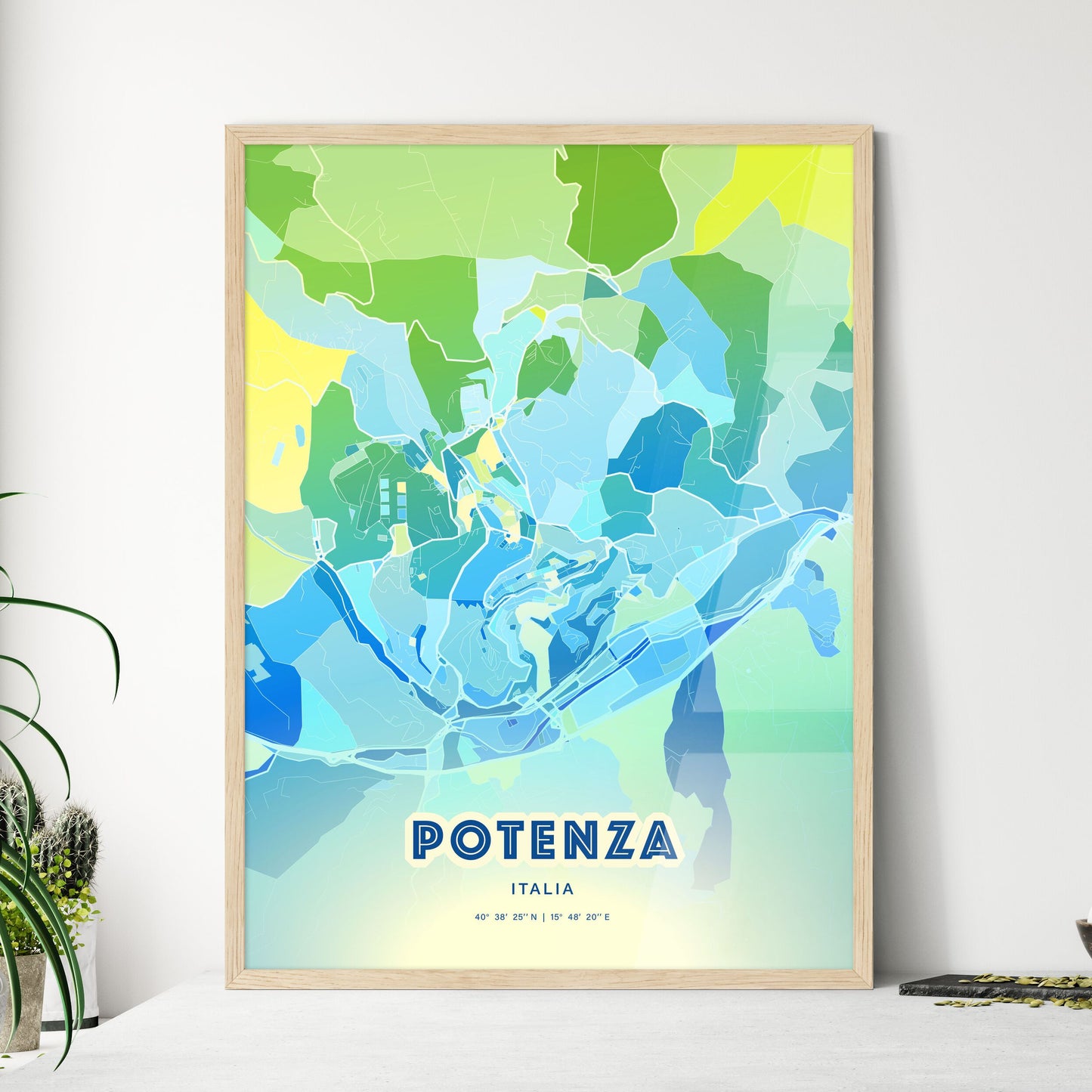 Colorful POTENZA ITALY Fine Art Map Cool Blue