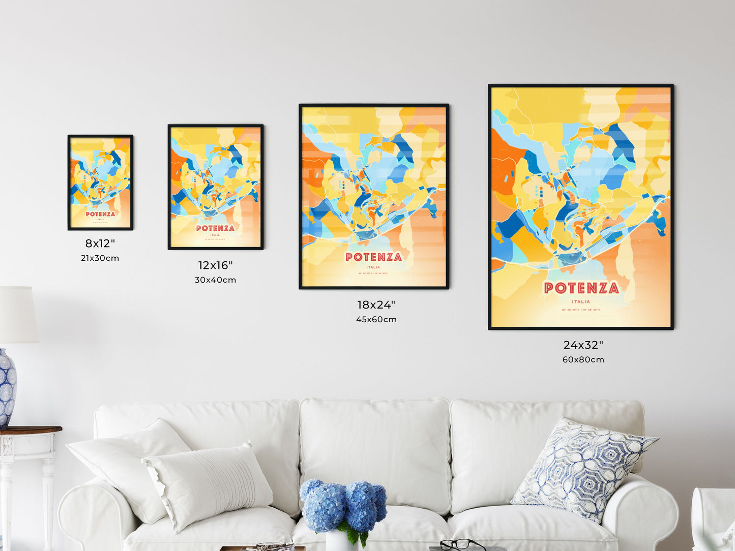 Colorful POTENZA ITALY Fine Art Map Blue Orange