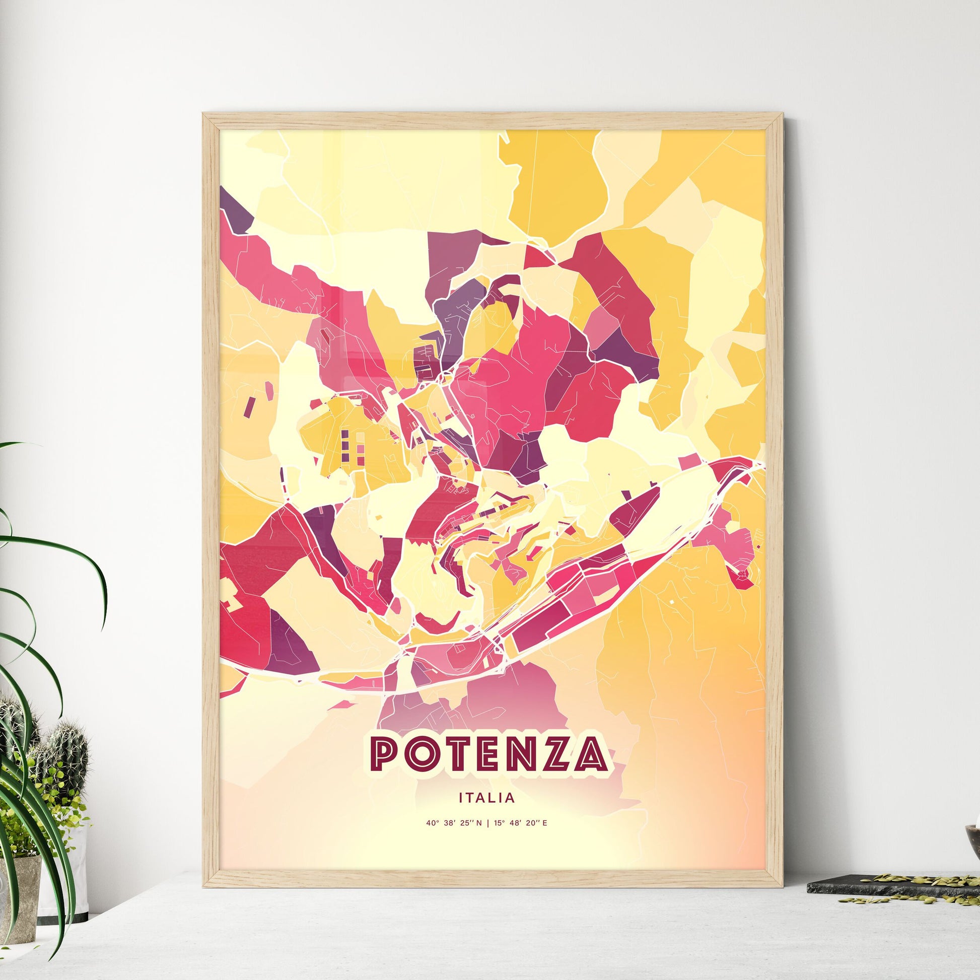 Colorful POTENZA ITALY Fine Art Map Hot Red