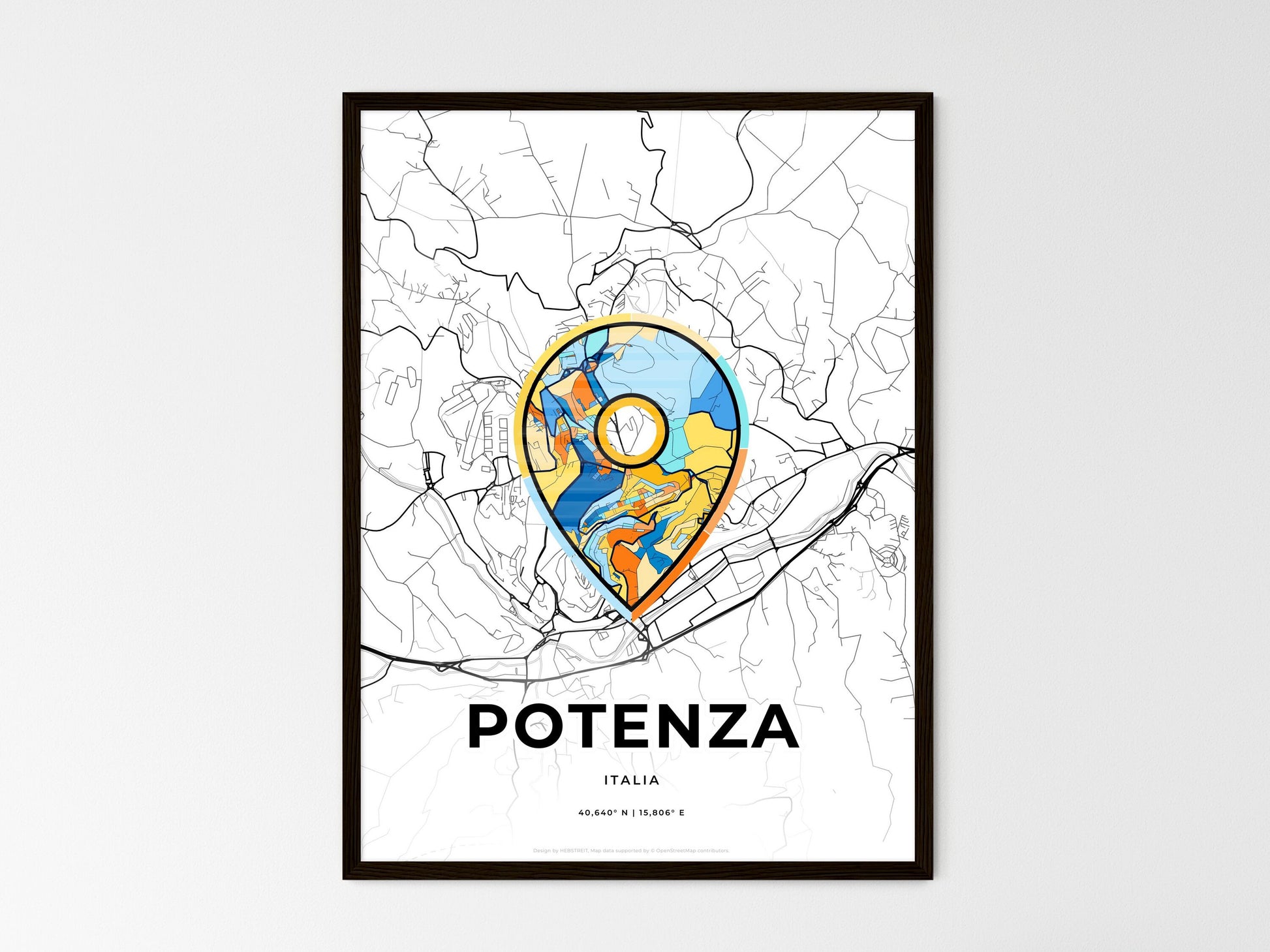 Potenza Italy wedding art map with pointer icon