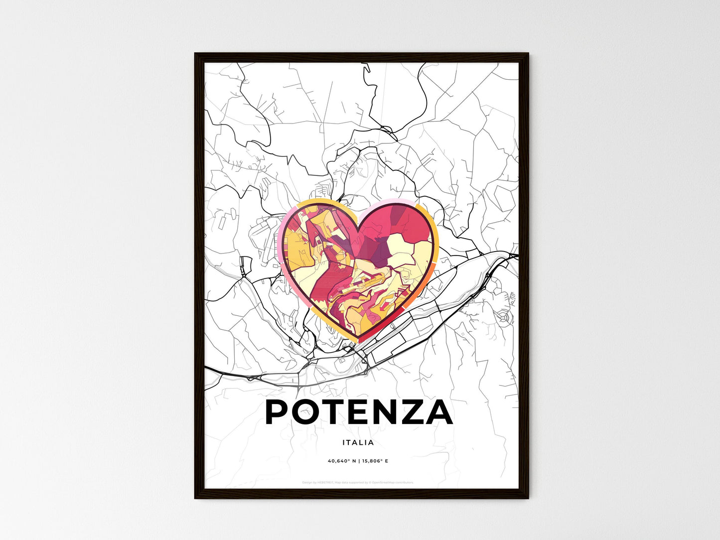 Potenza Italy wedding art map with heart icon