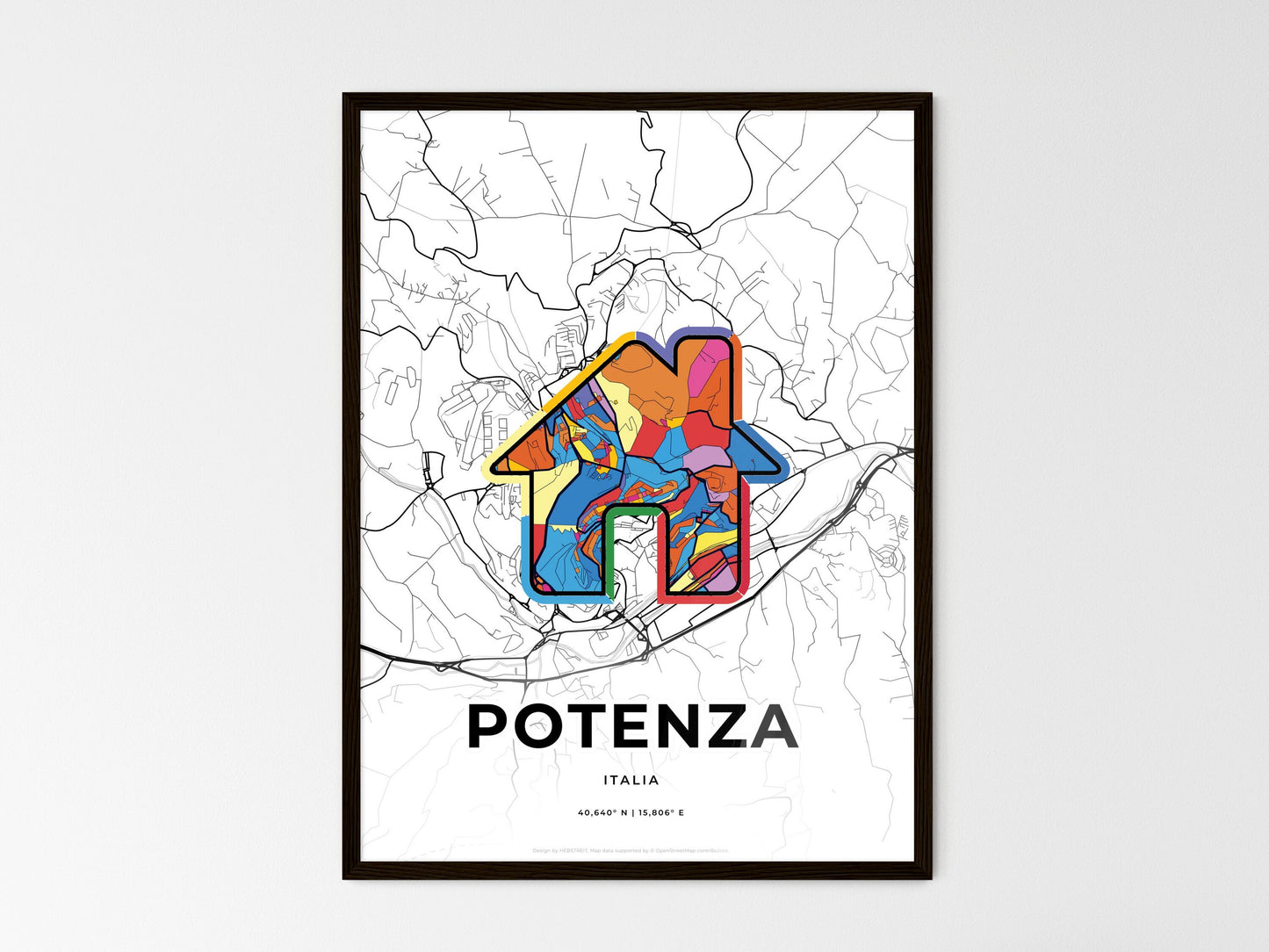 Potenza Italy wedding art map with home icon