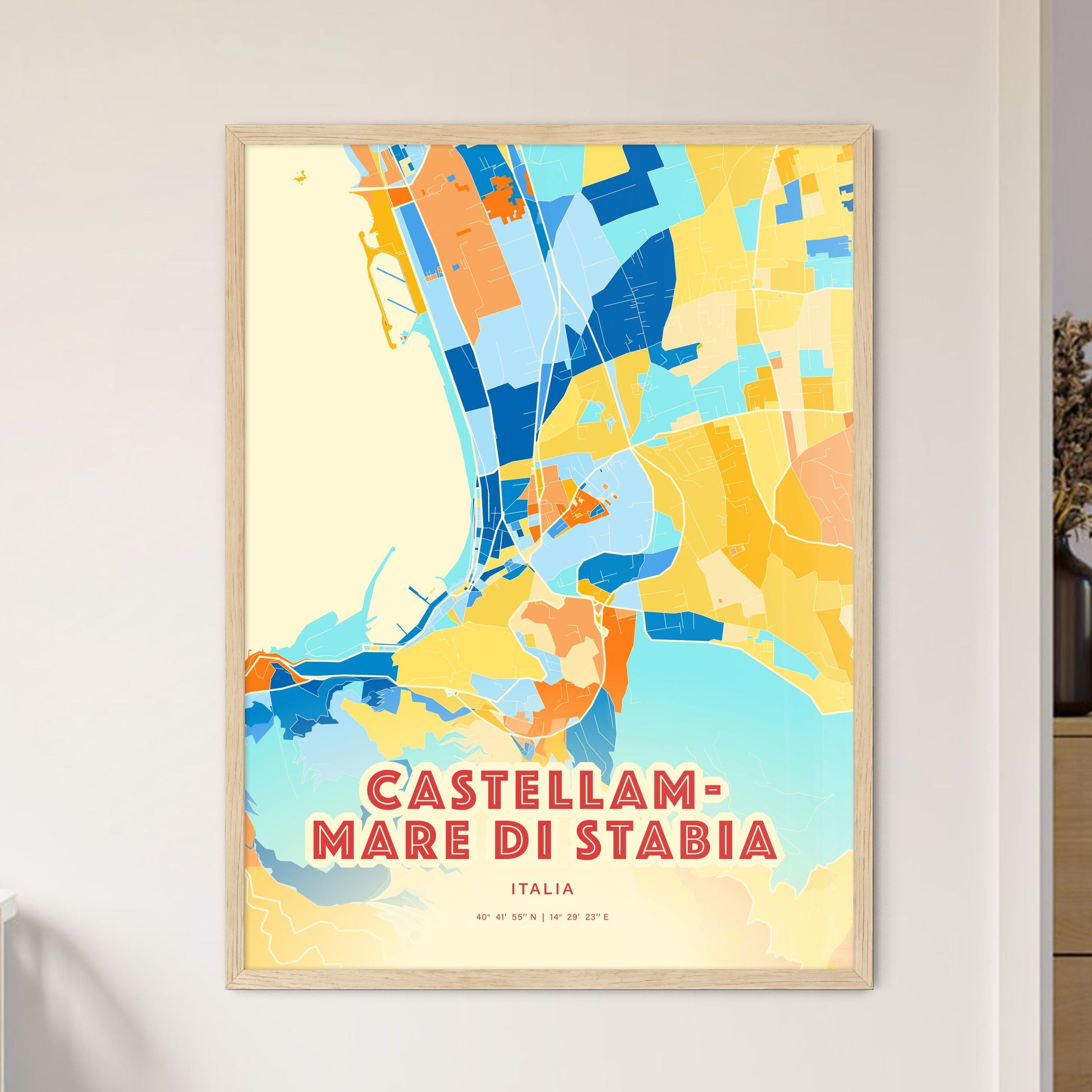 Colorful CASTELLAMMARE DI STABIA ITALY Fine Art Map Blue Orange