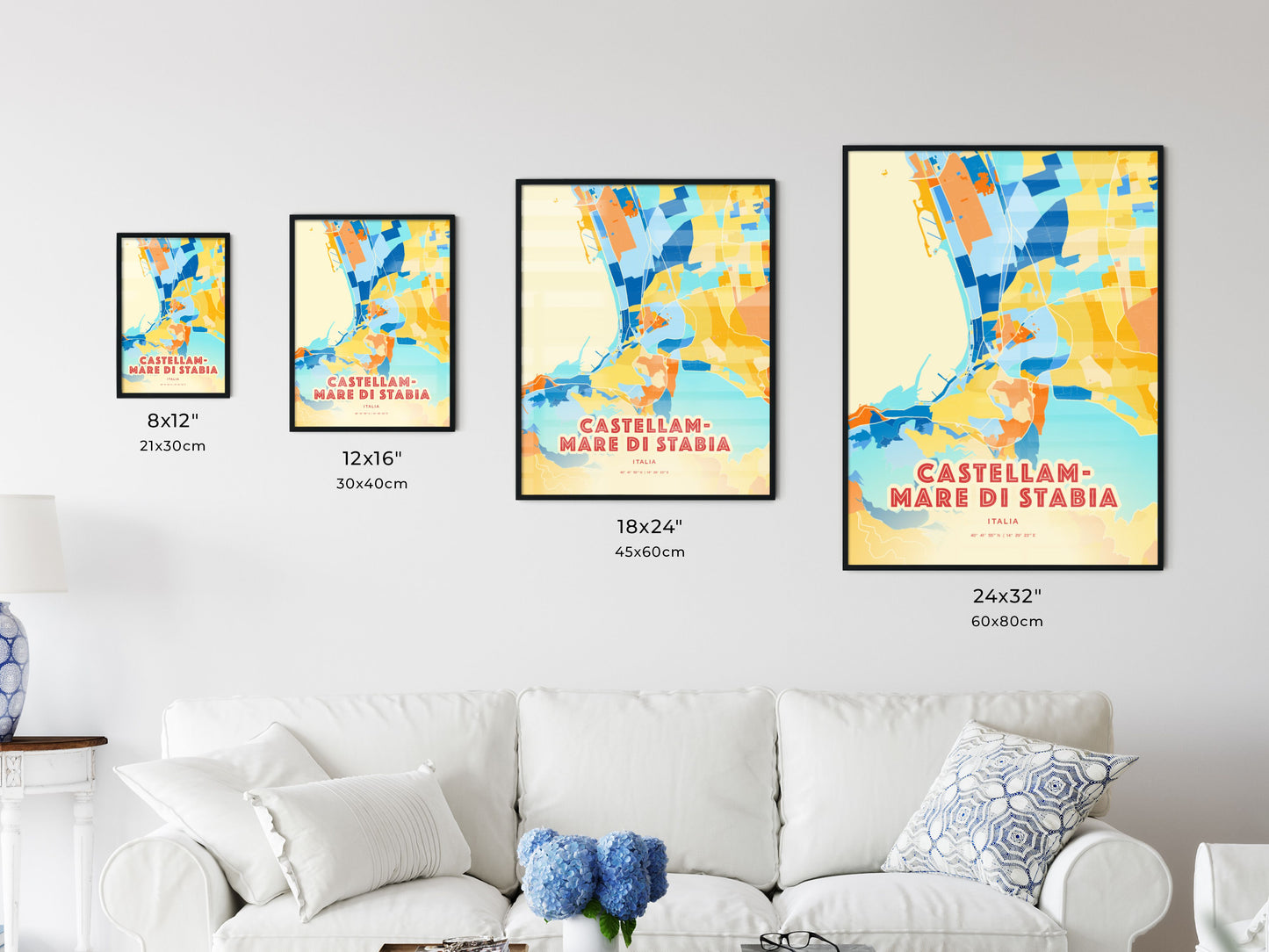 Colorful CASTELLAMMARE DI STABIA ITALY Fine Art Map Blue Orange