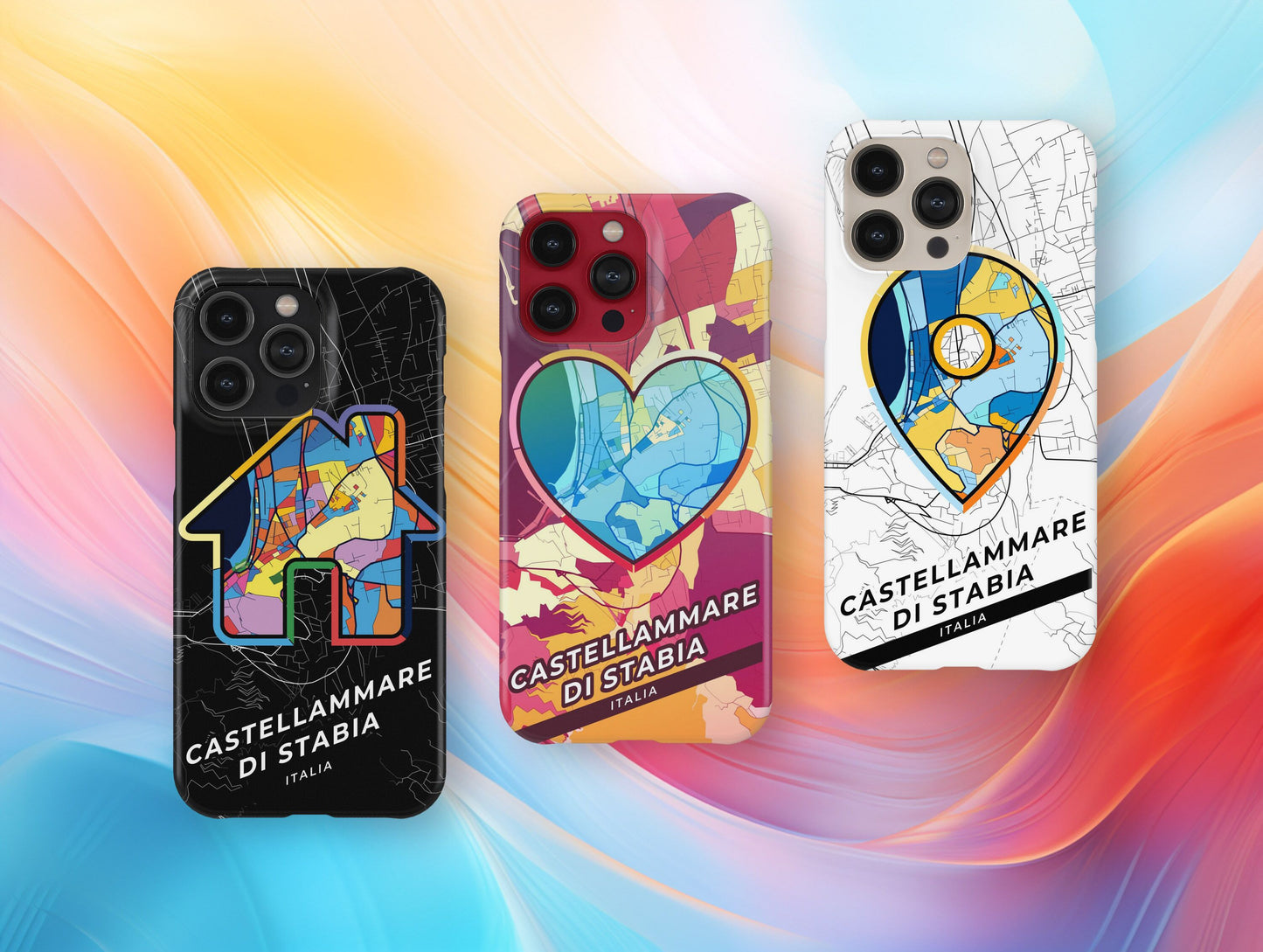 Castellammare Di Stabia Italy slim phone case with colorful icon. Birthday, wedding or housewarming gift. Couple match cases.