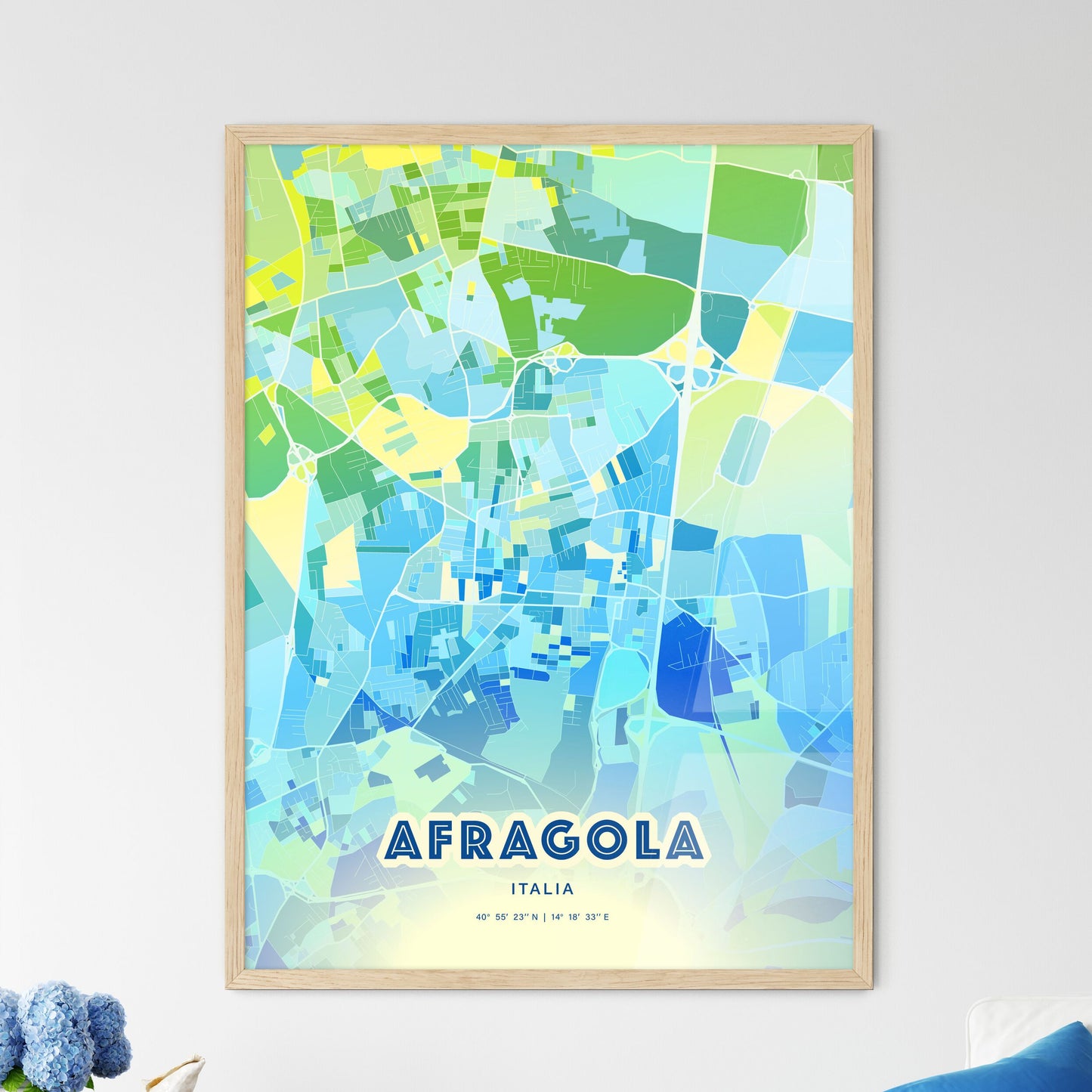 Colorful AFRAGOLA ITALY Fine Art Map Cool Blue