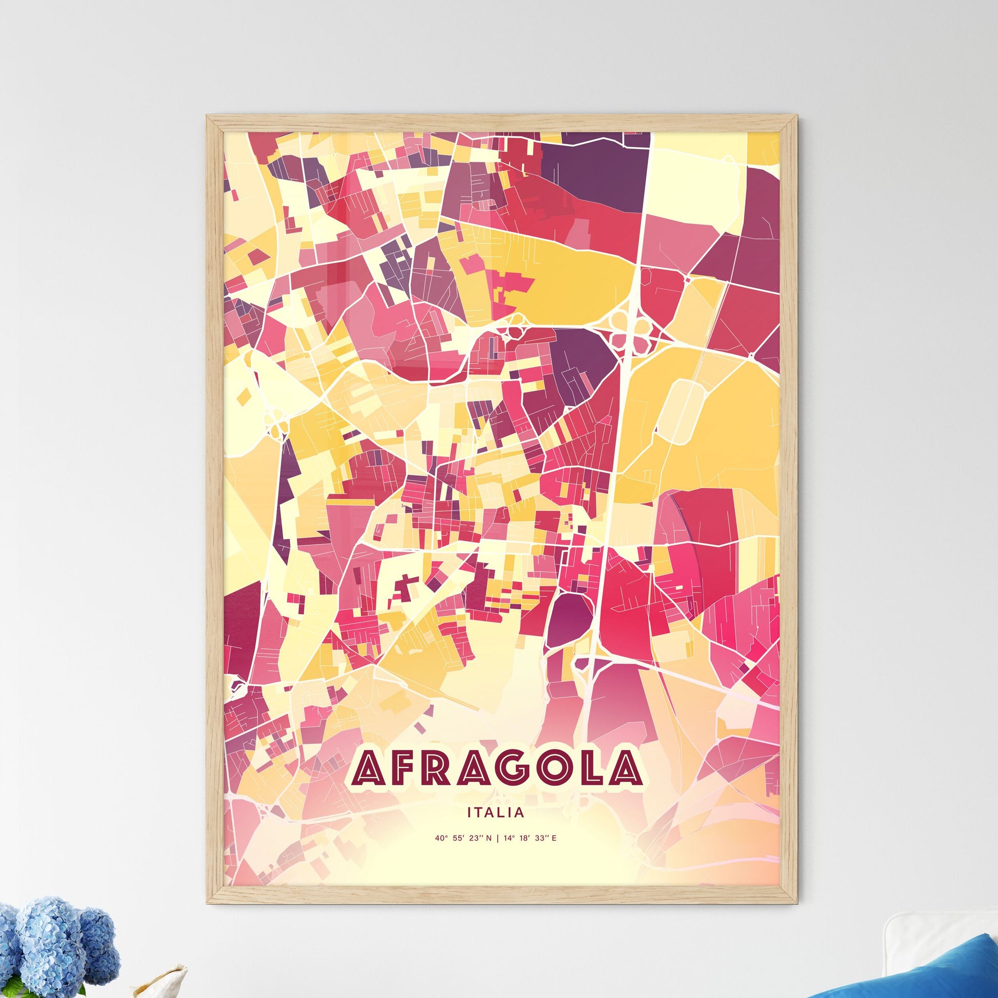 Colorful AFRAGOLA ITALY Fine Art Map Hot Red