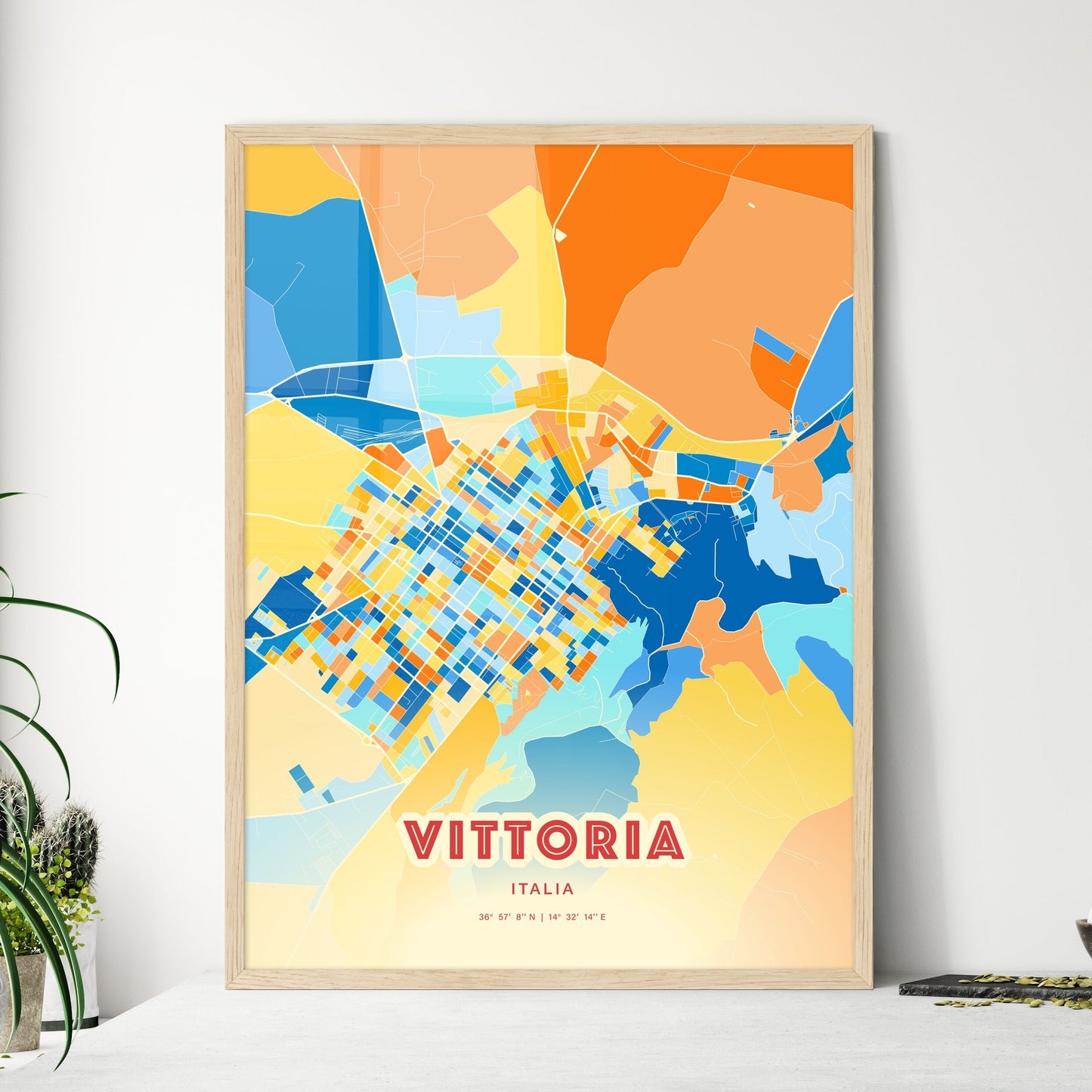 Colorful VITTORIA ITALY Fine Art Map Blue Orange