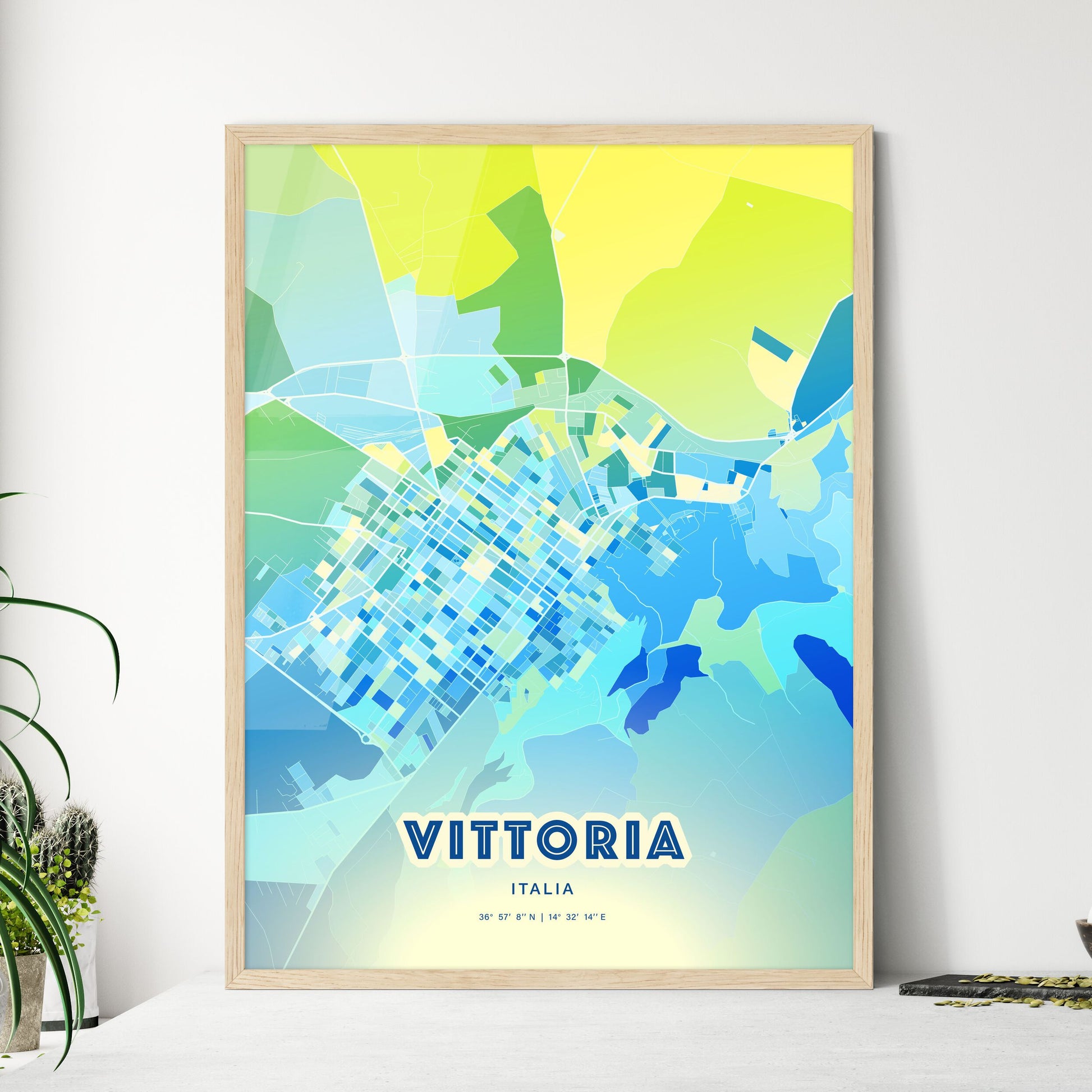 Colorful VITTORIA ITALY Fine Art Map Cool Blue