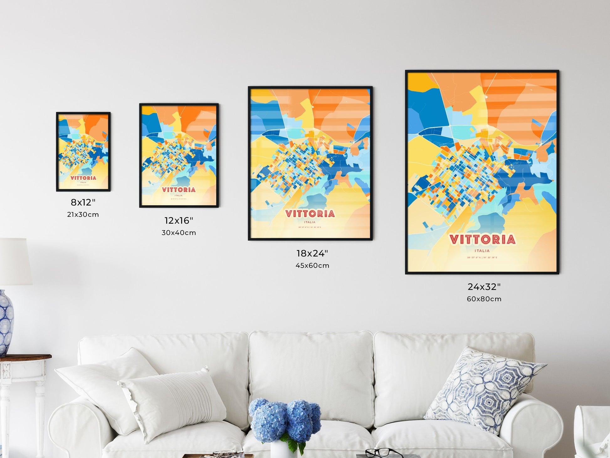 Colorful VITTORIA ITALY Fine Art Map Blue Orange