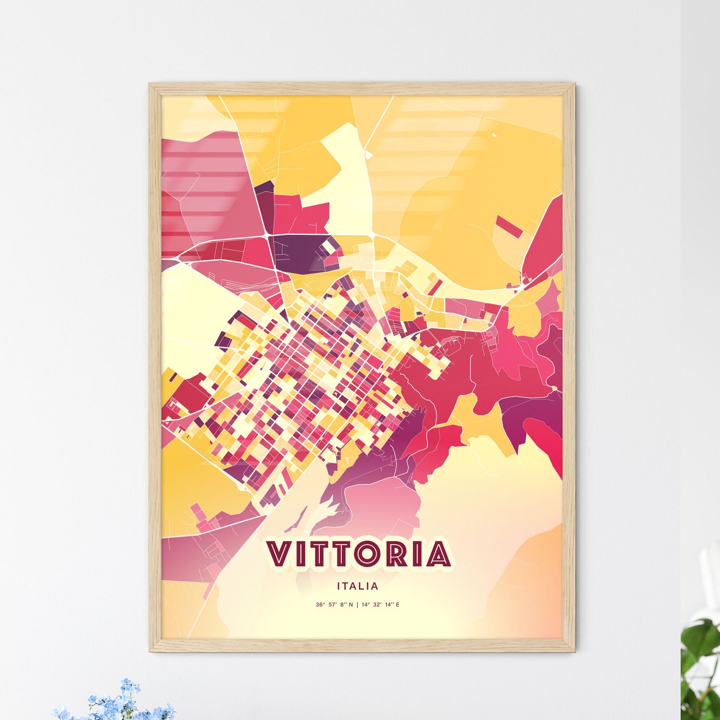 Colorful VITTORIA ITALY Fine Art Map Hot Red