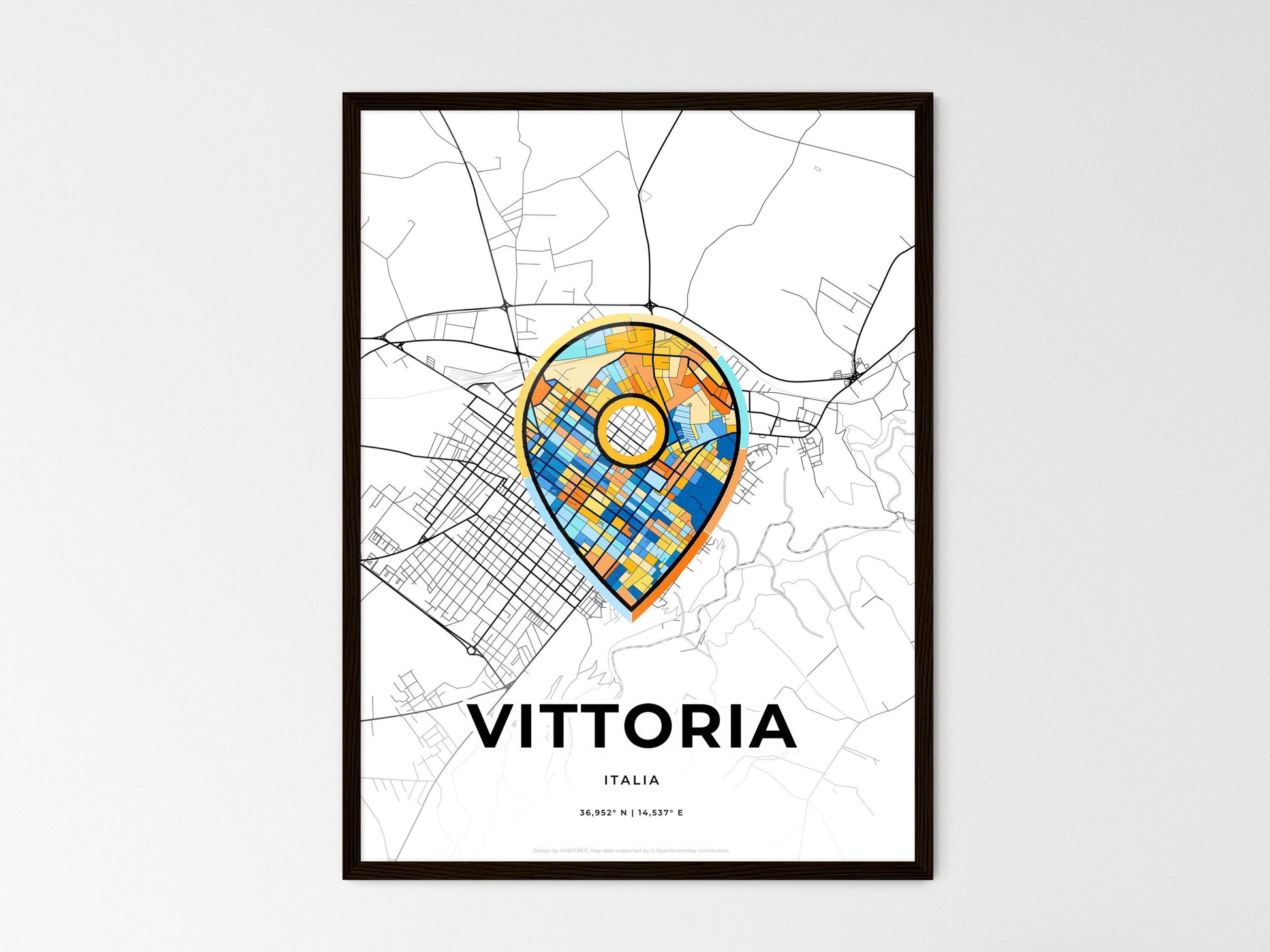 Vittoria Italy wedding art map with pointer icon