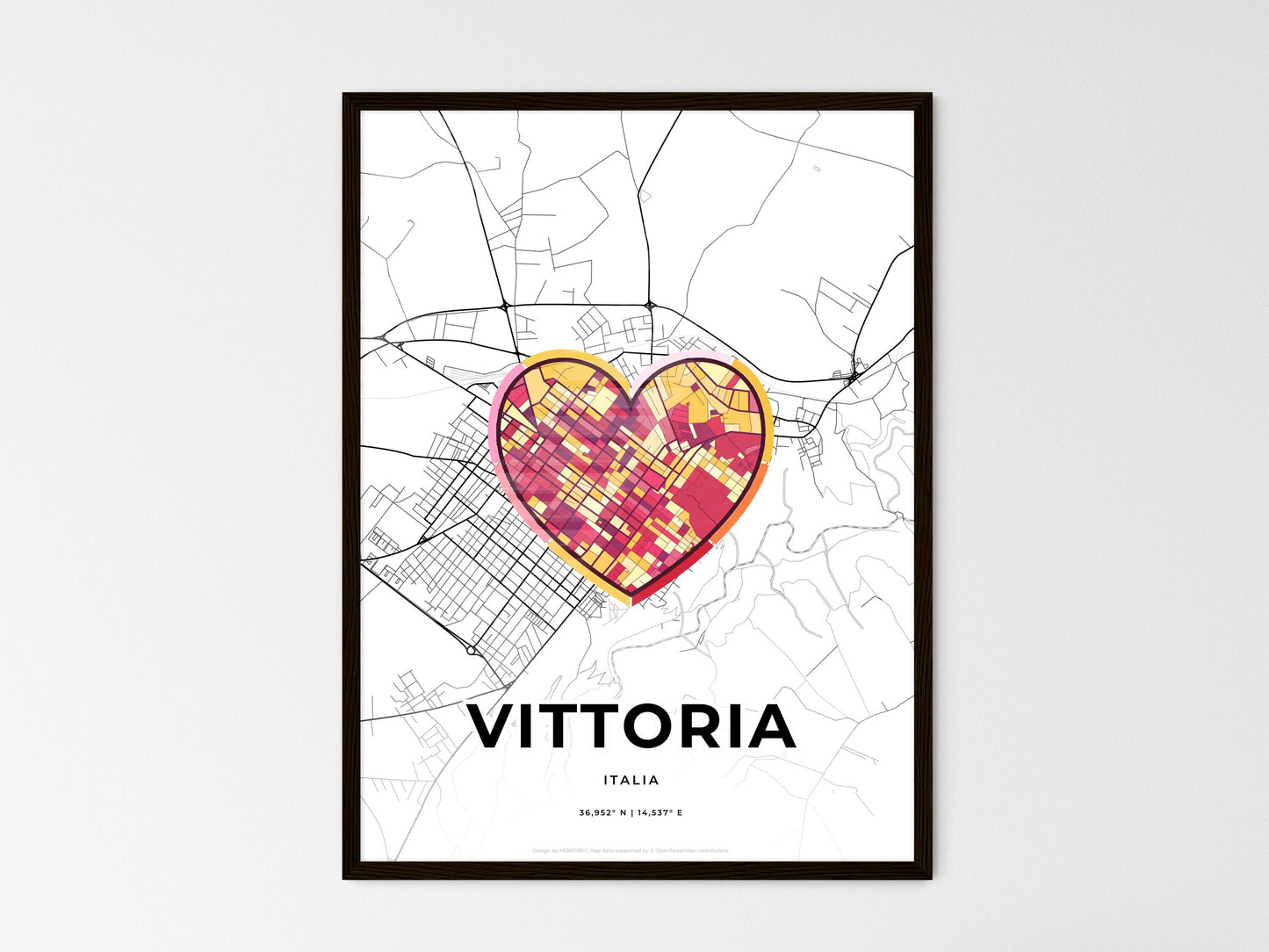 Vittoria Italy wedding art map with heart icon