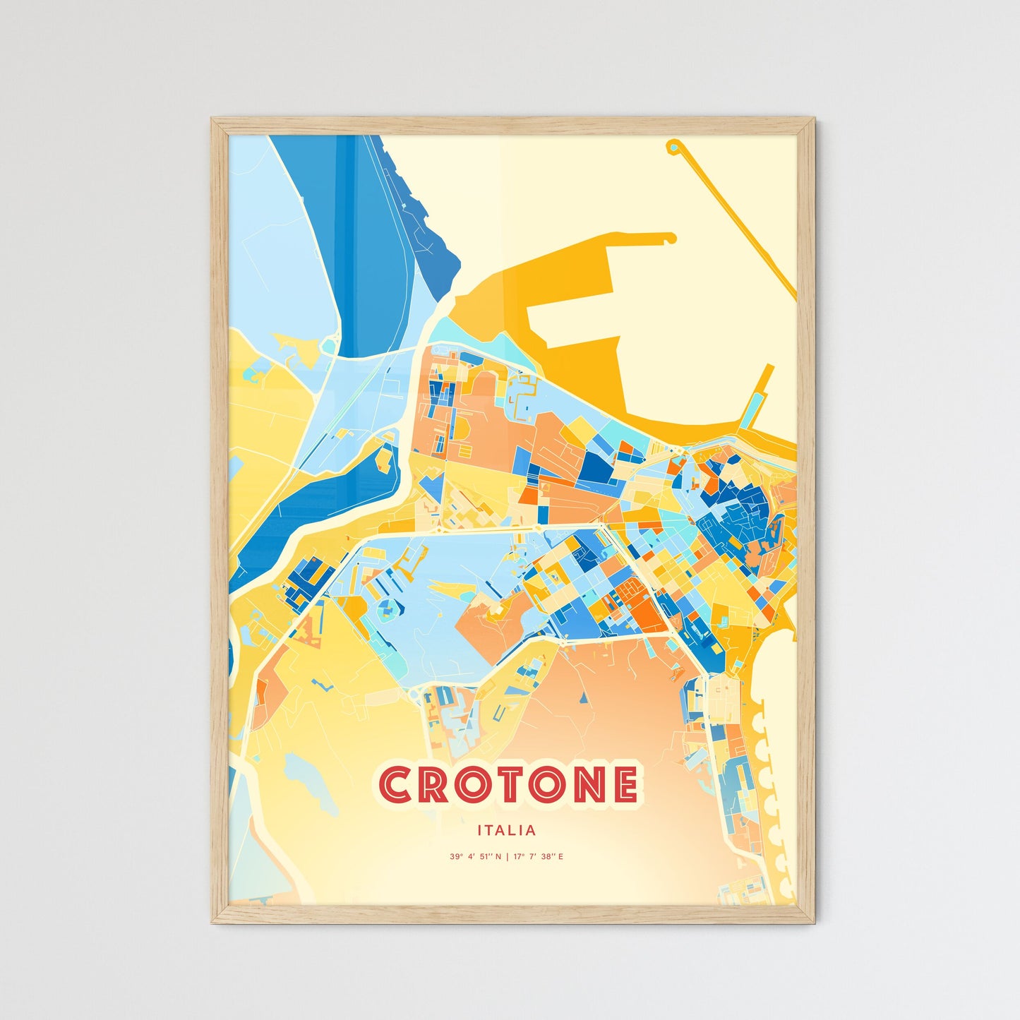 Colorful CROTONE ITALY Fine Art Map Blue Orange