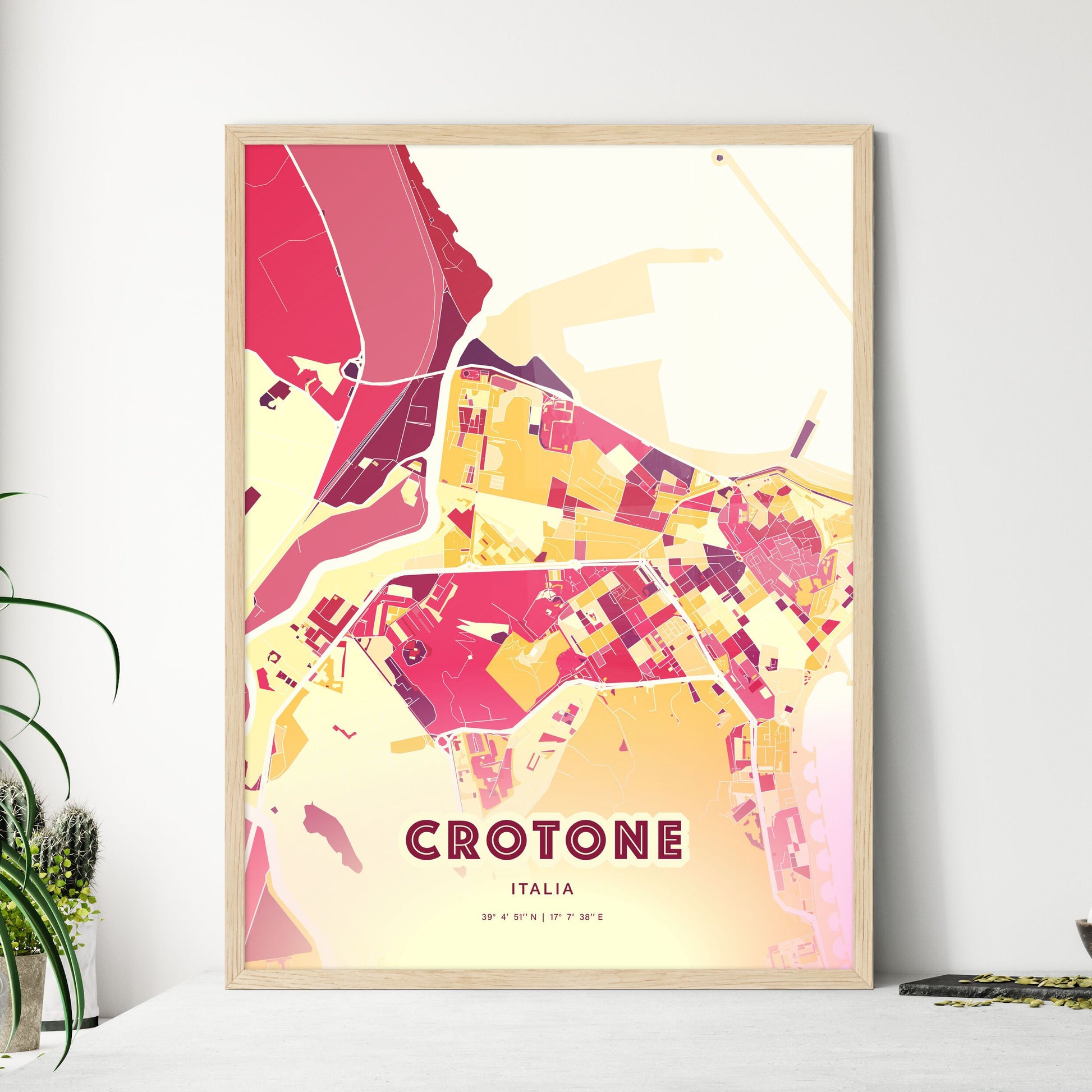 Colorful CROTONE ITALY Fine Art Map Hot Red