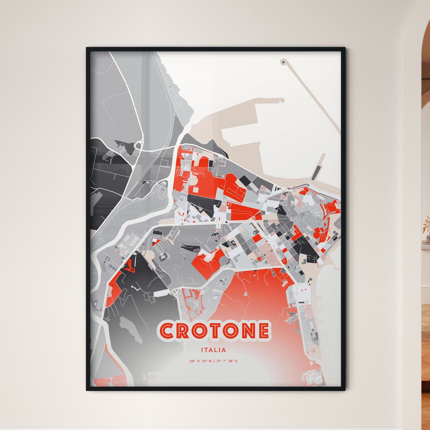 Colorful CROTONE ITALY Fine Art Map Modern