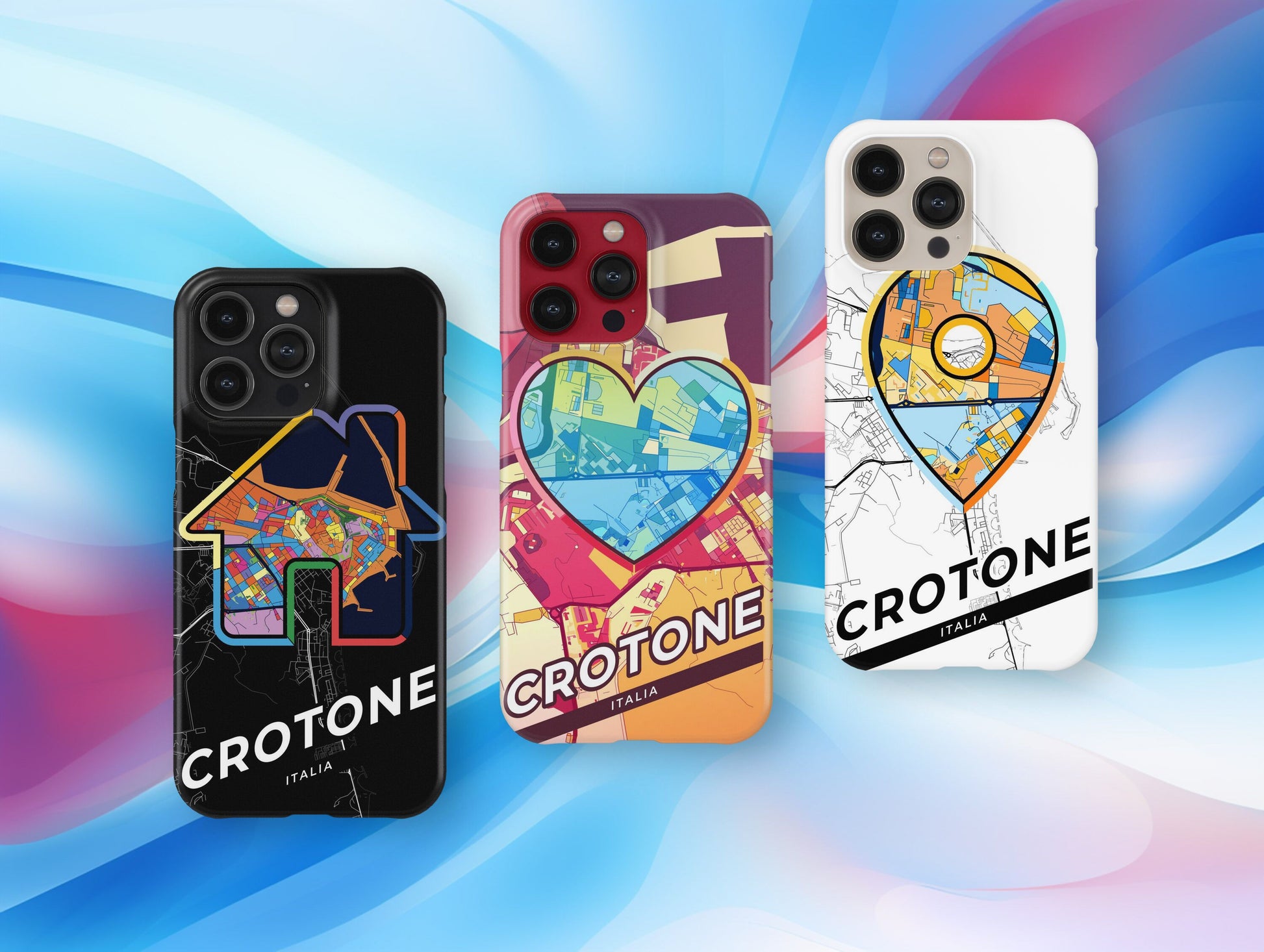 Crotone Italy slim phone case with colorful icon. Birthday, wedding or housewarming gift. Couple match cases.