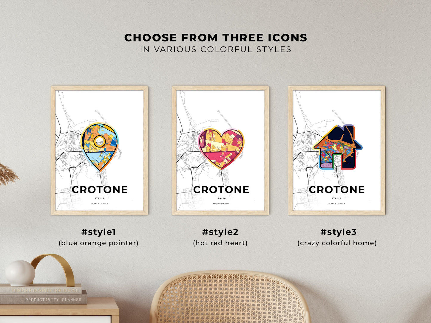 Crotone Italy maps with colorful icons