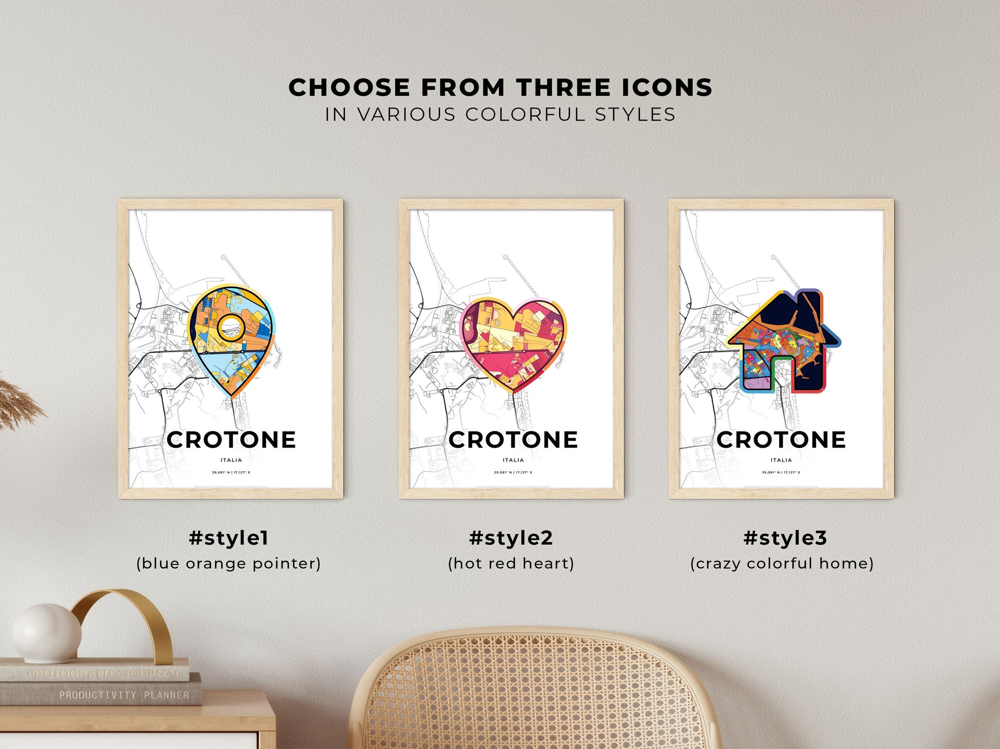 Crotone Italy maps with colorful icons