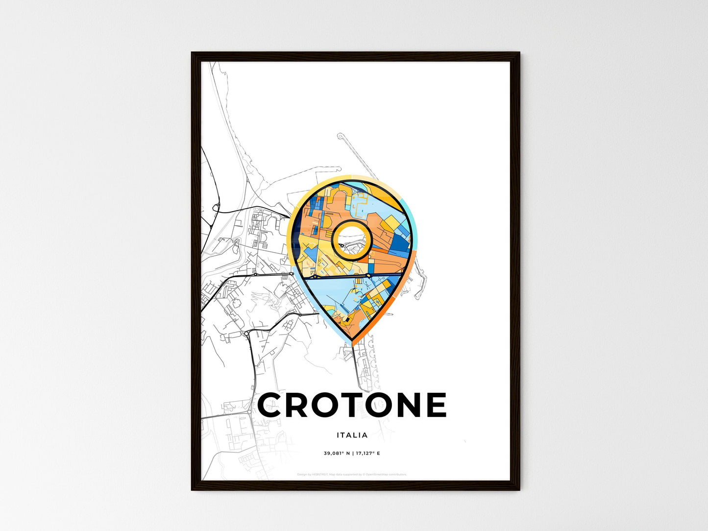 Crotone Italy wedding art map with pointer icon