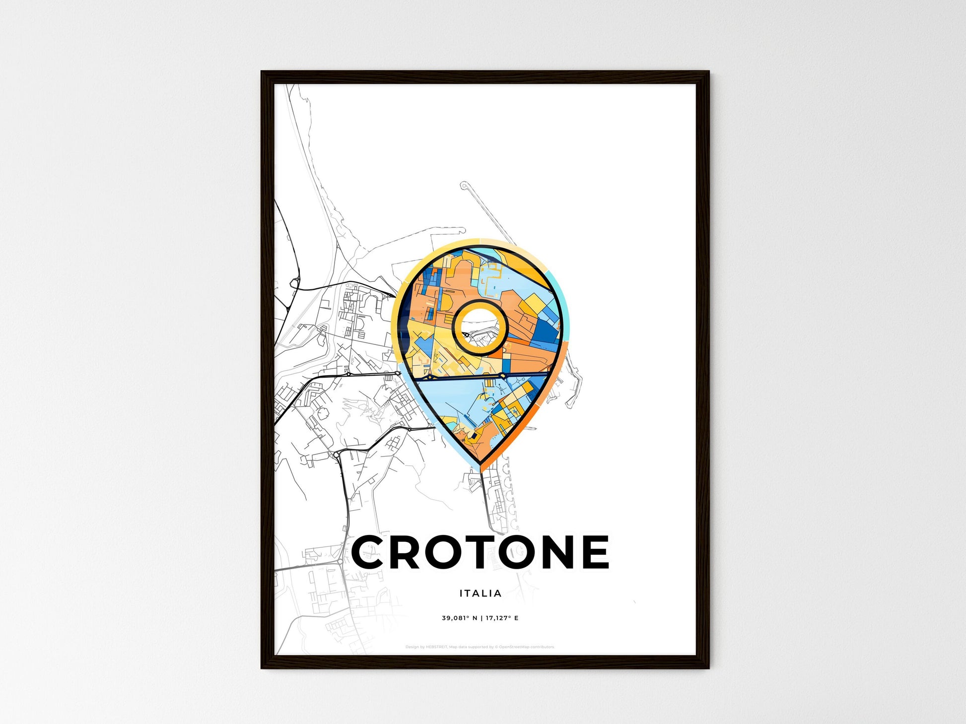 Crotone Italy wedding art map with pointer icon