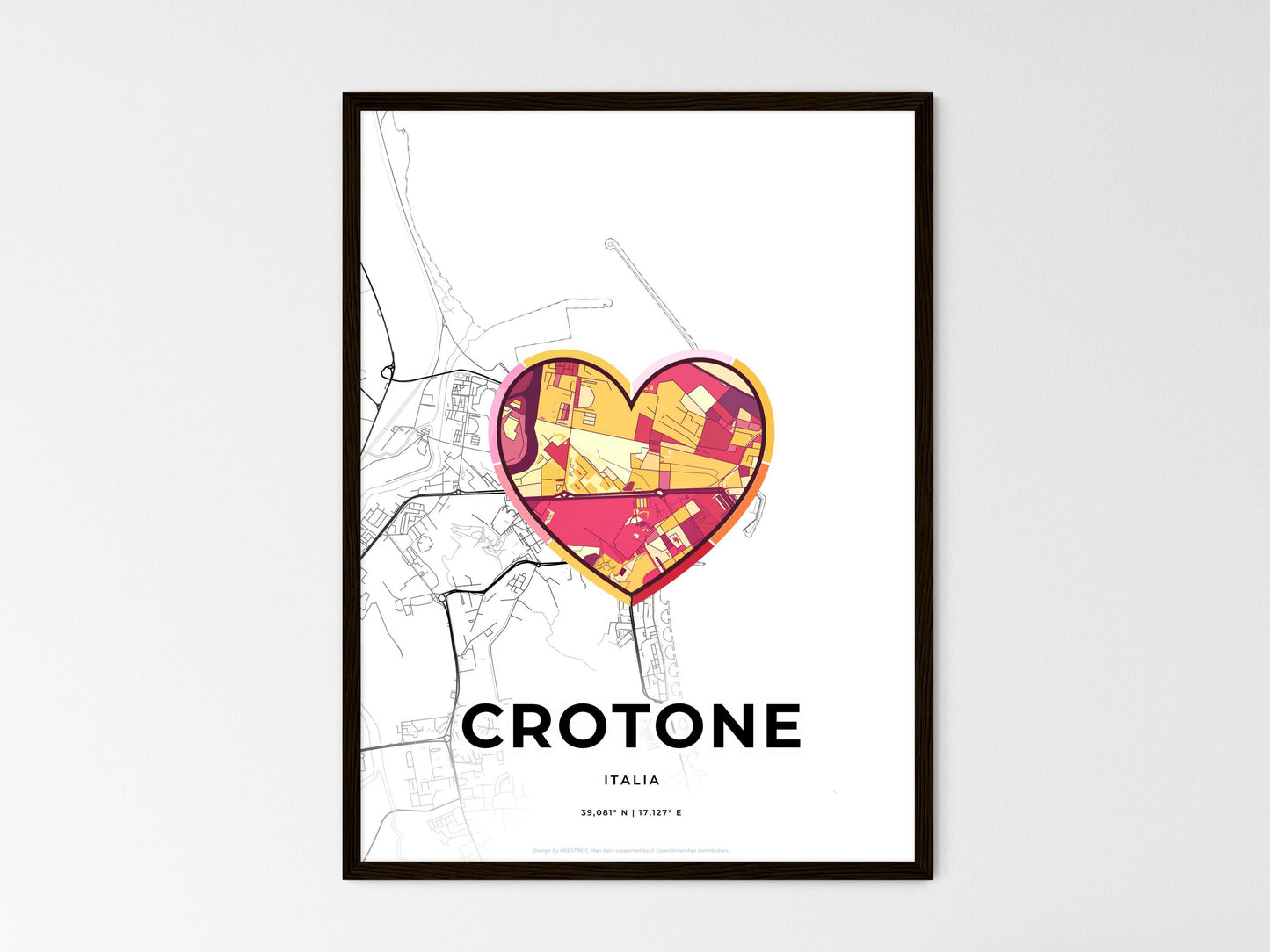 Crotone Italy wedding art map with heart icon