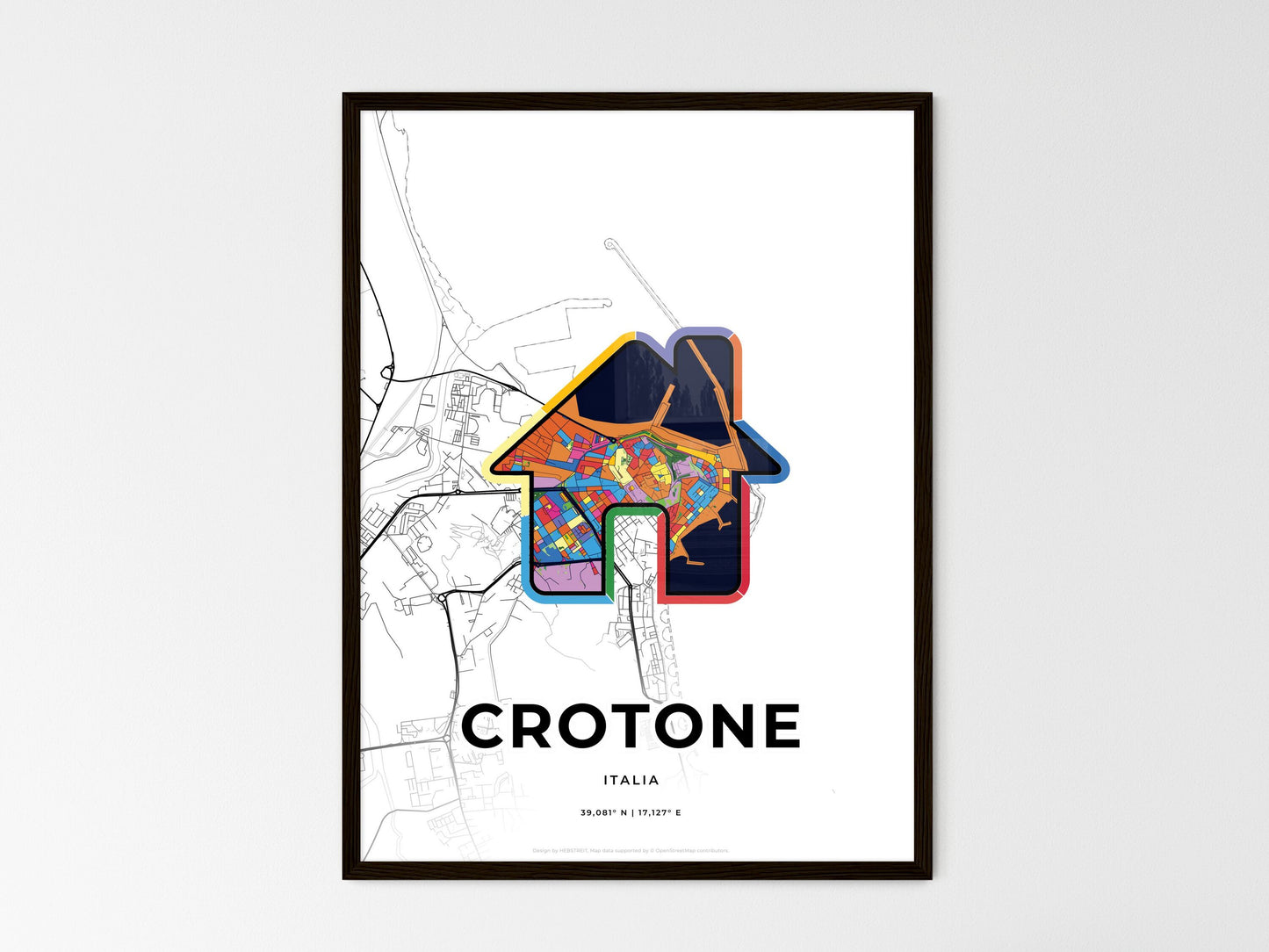 Crotone Italy wedding art map with home icon