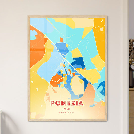 Colorful POMEZIA ITALY Fine Art Map Blue Orange