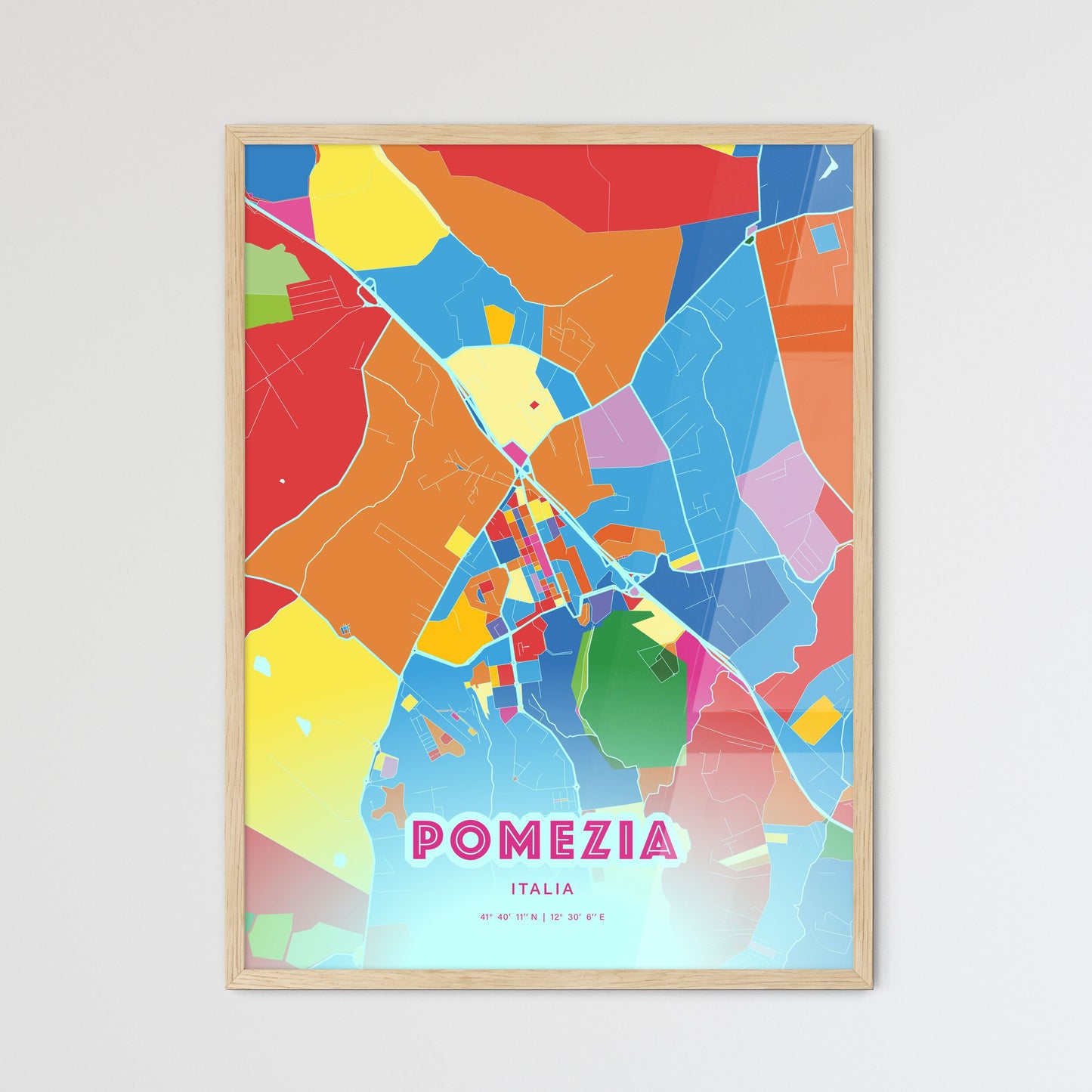 Colorful POMEZIA ITALY Fine Art Map Crazy Colors