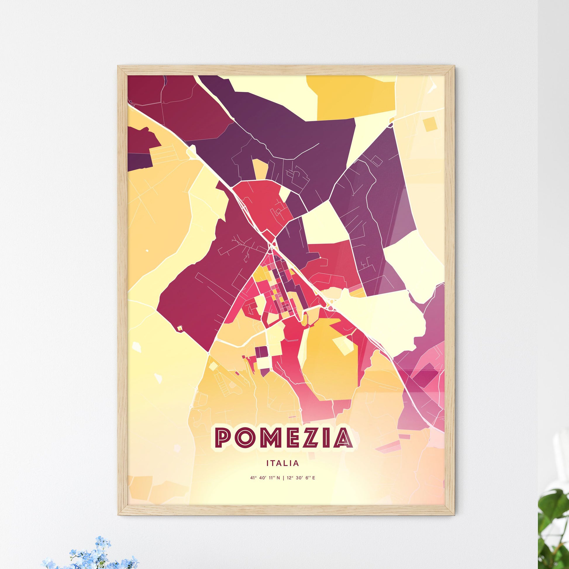 Colorful POMEZIA ITALY Fine Art Map Hot Red