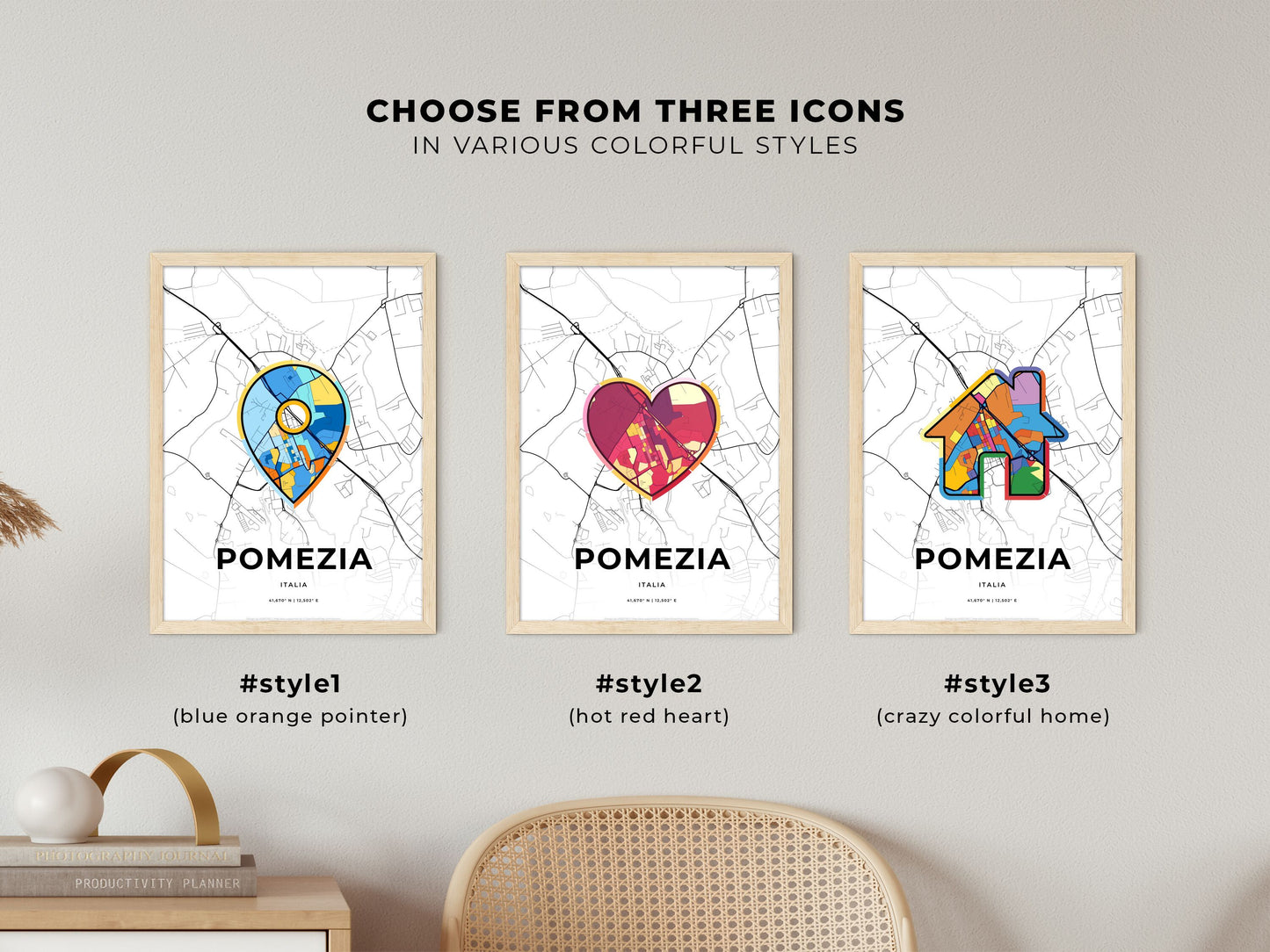 Pomezia Italy maps with colorful icons