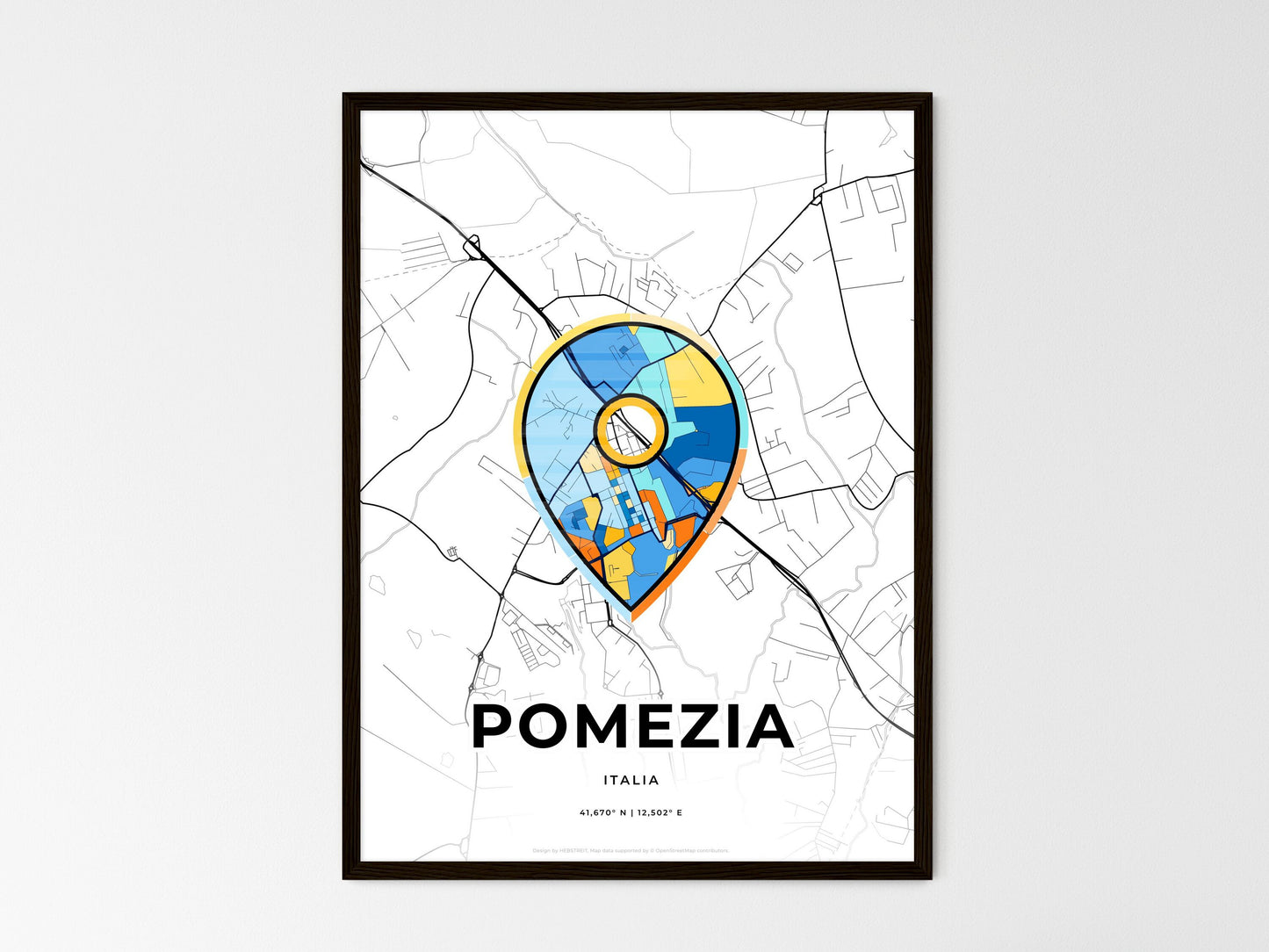 Pomezia Italy wedding art map with pointer icon