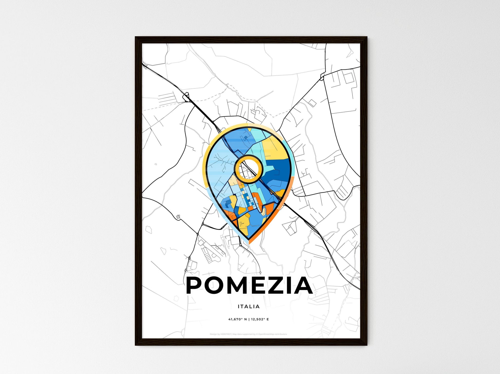 Pomezia Italy wedding art map with pointer icon