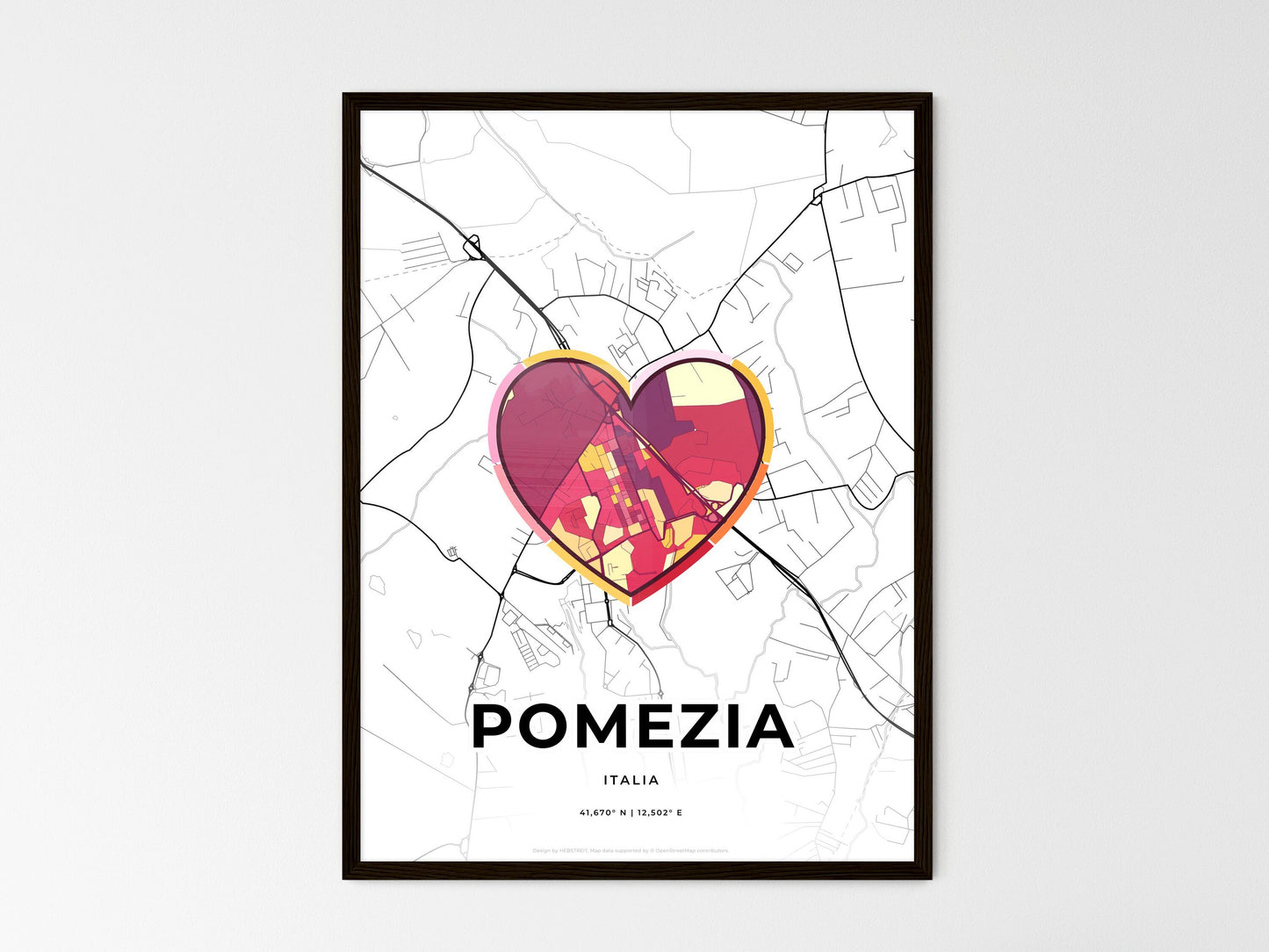 Pomezia Italy wedding art map with heart icon