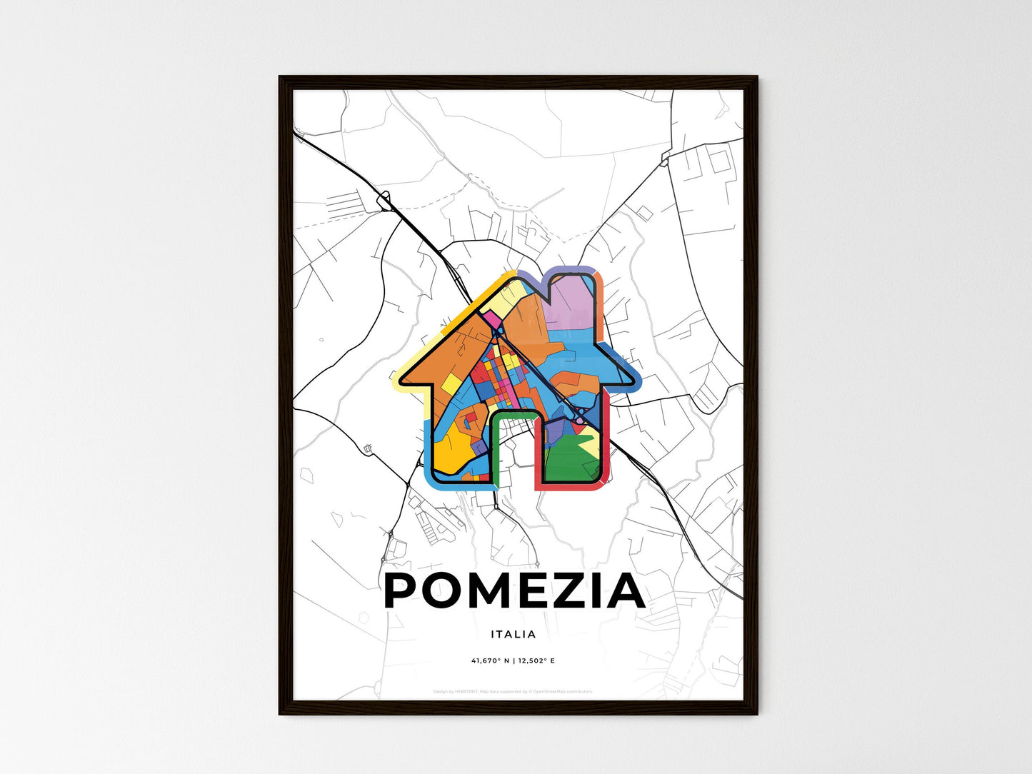 Pomezia Italy wedding art map with home icon
